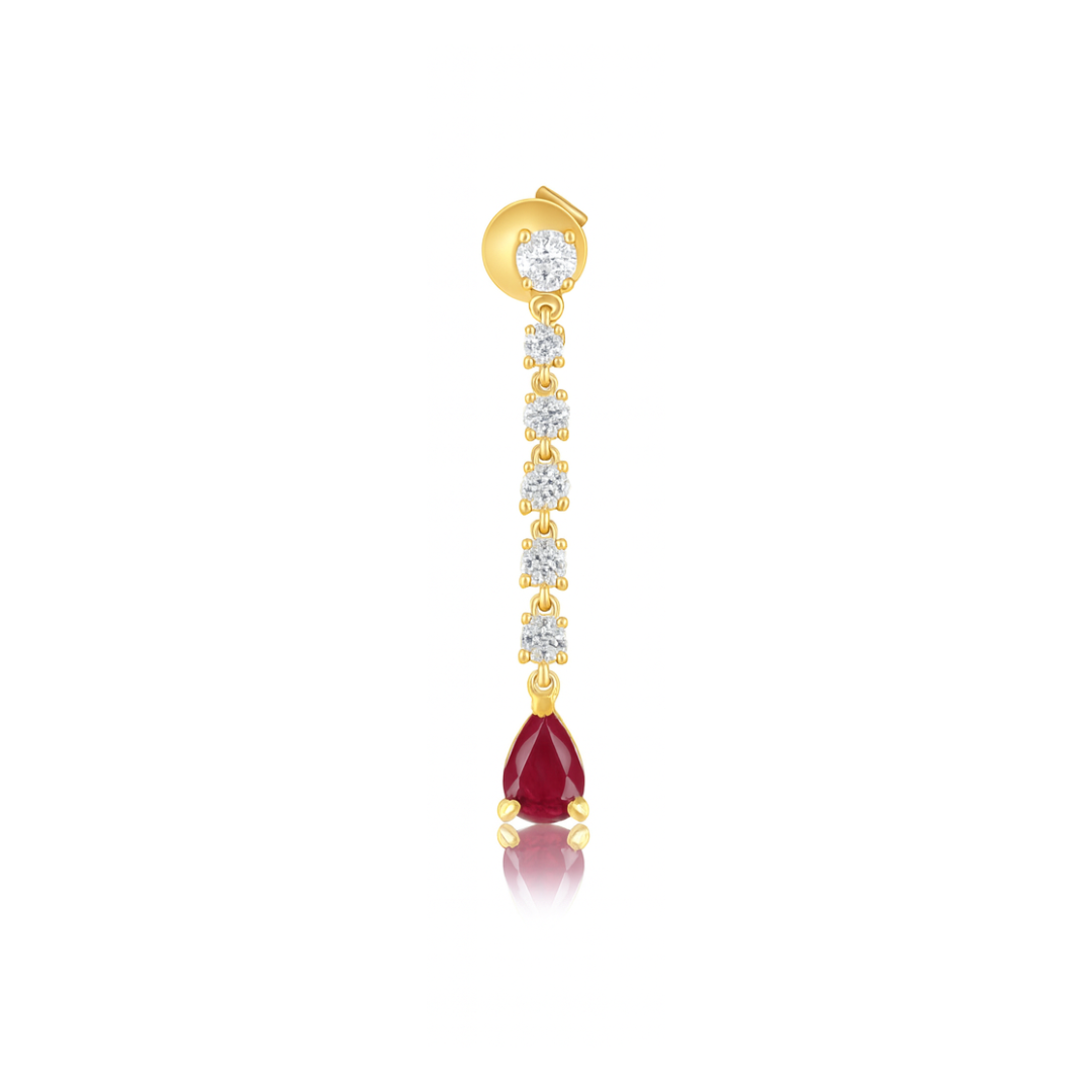 Gold Diamond Drop Ruby Pear Drop Earring