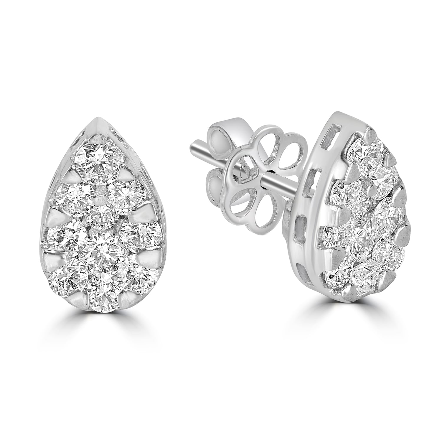 Prong Natural Diamond Pear Earrings In White Gold