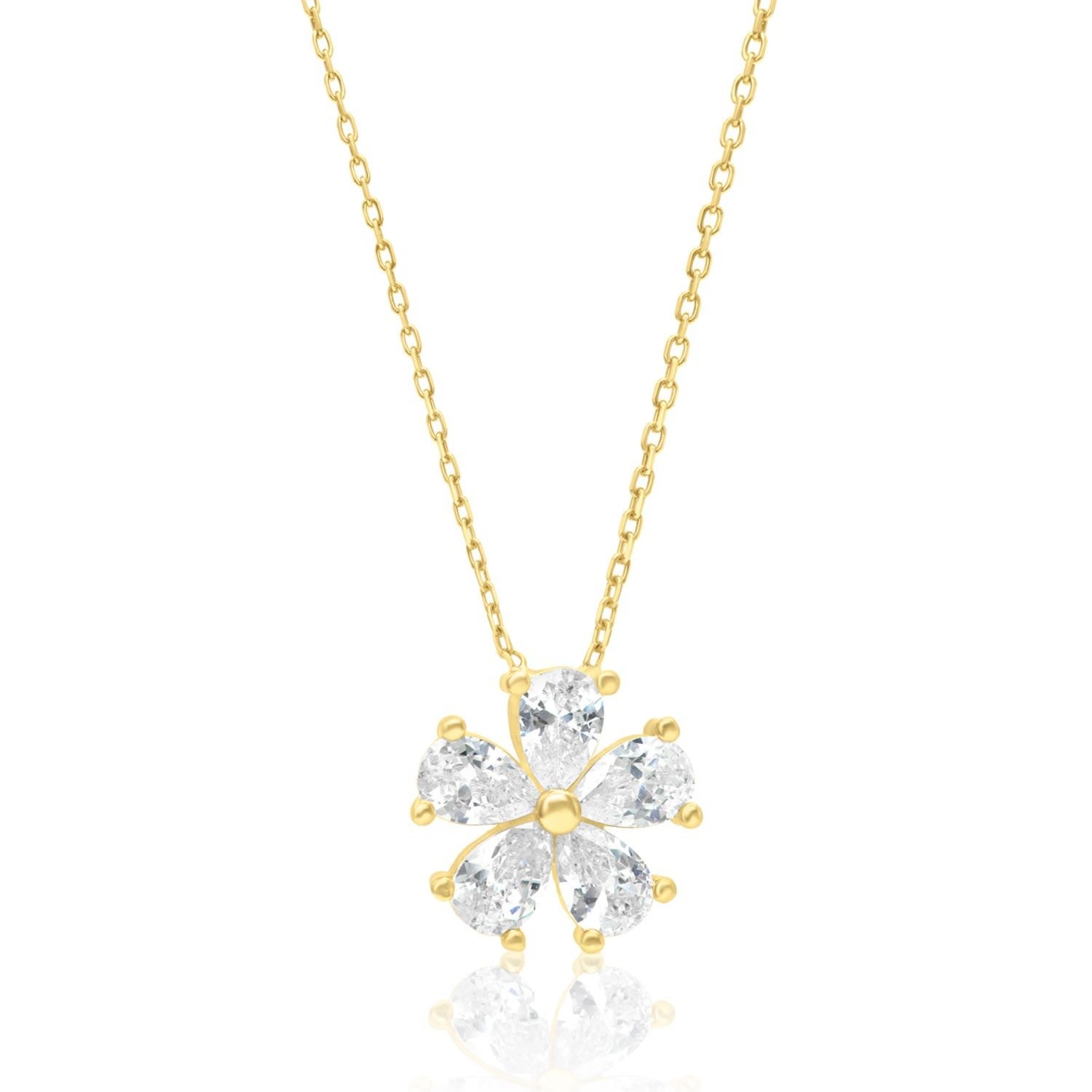 Prong-Set Flower Necklace - Gold