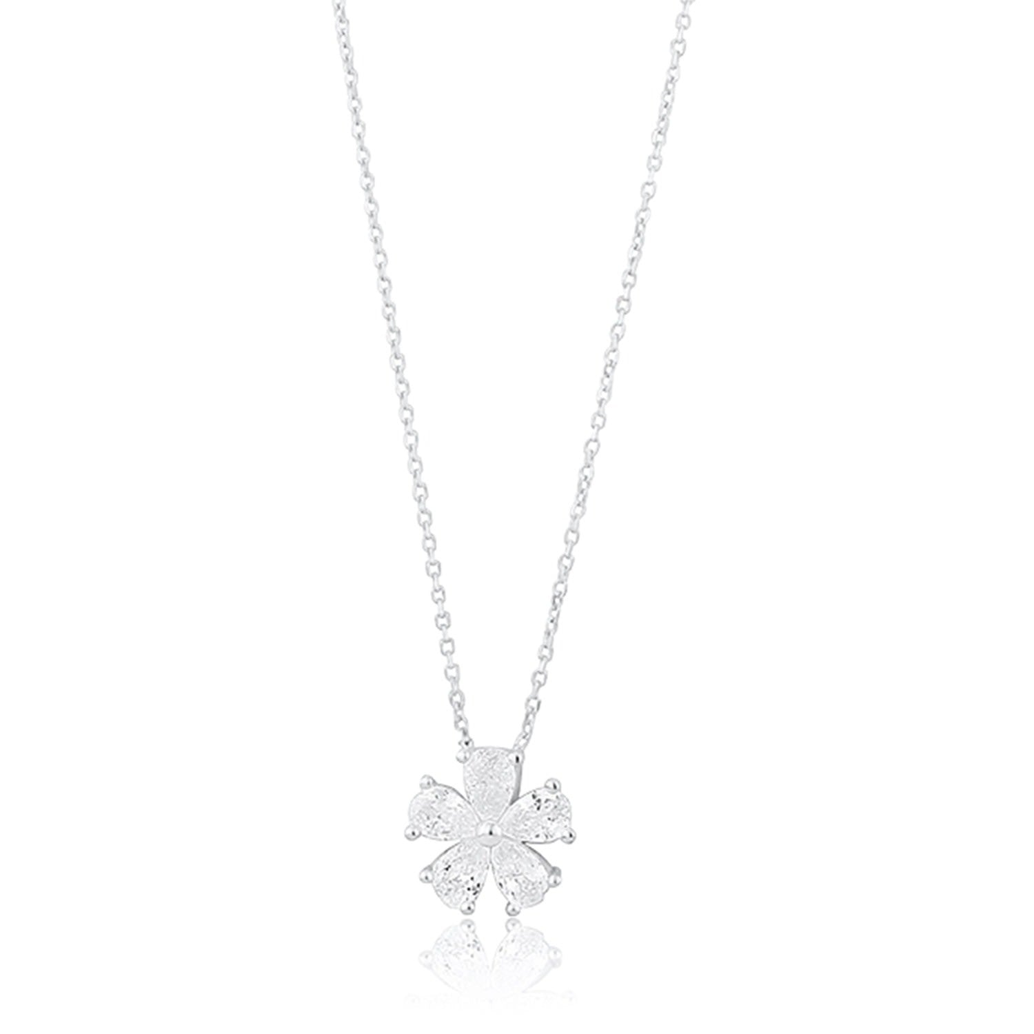 Prong-Set Flower Necklace - Silver