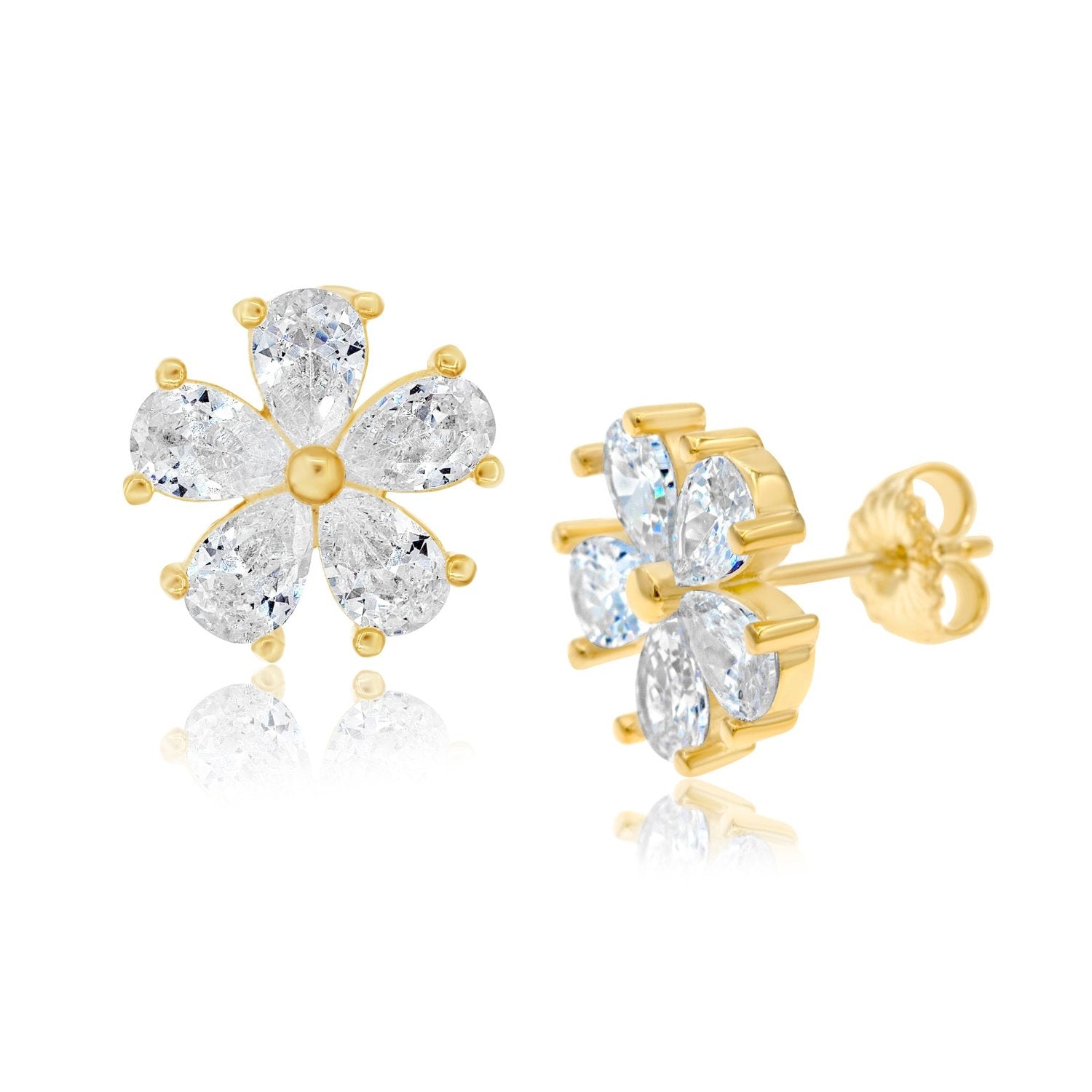 Prong-Set Flower Studs - Gold