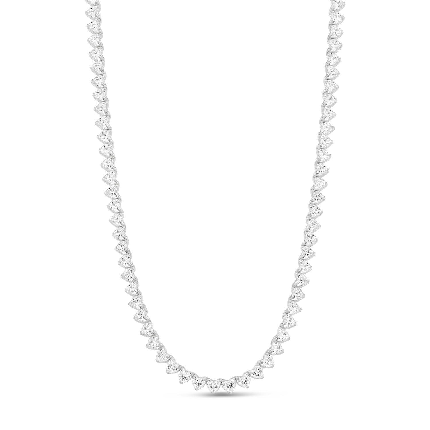 Prong-Set Heart Tennis Necklace - Silver