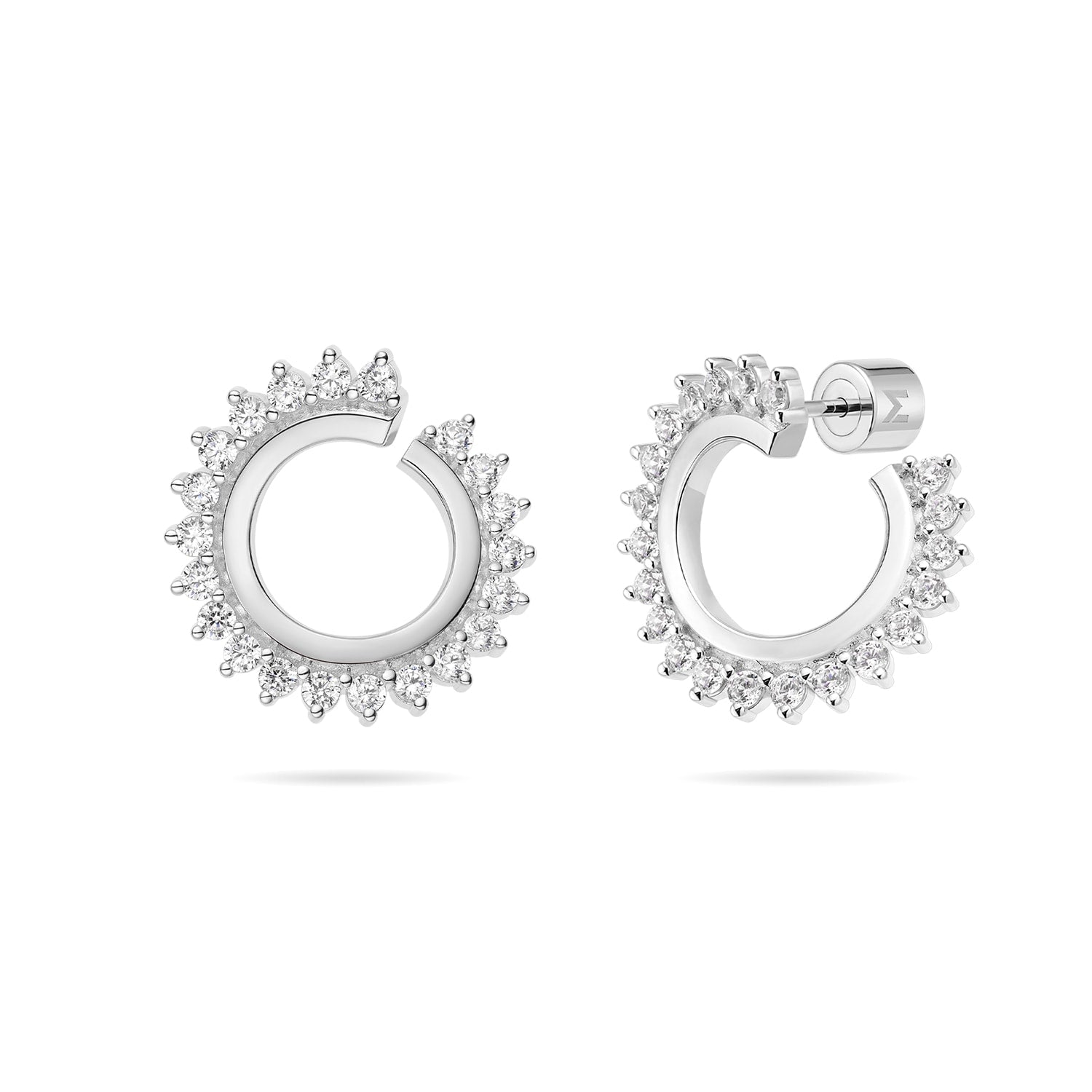 Prong Set Open Twist Hoop Earrings - Silver