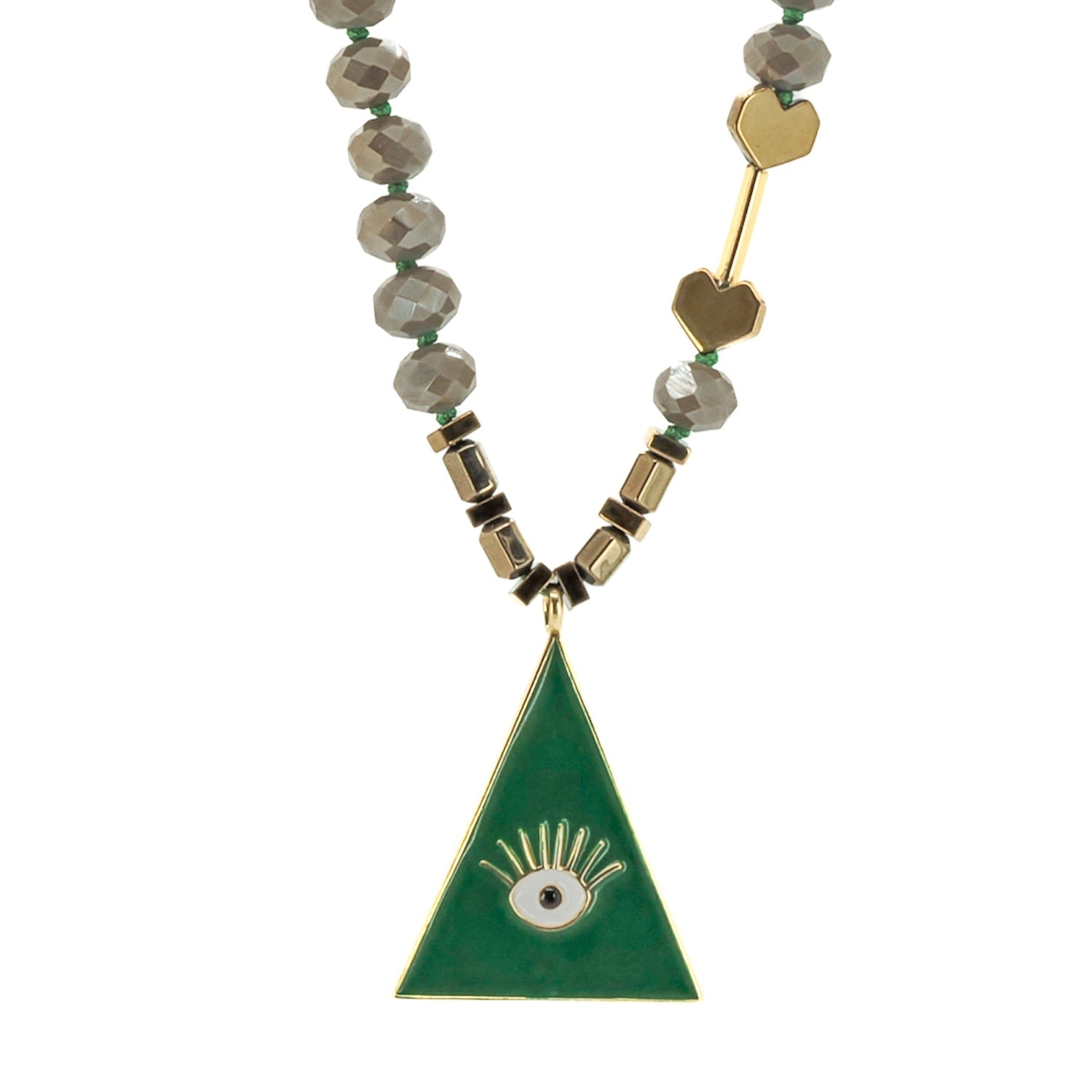 Green Evil Eye Pendant Beaded Harmony Necklace - Green
