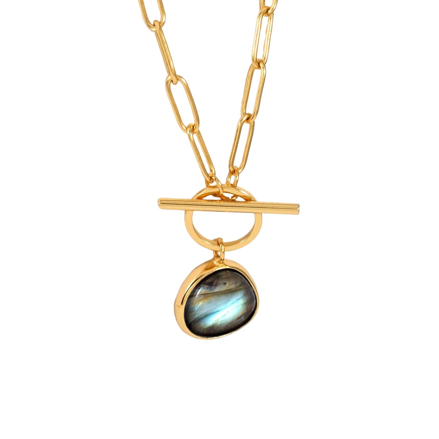 Labradorite T-Clasp Gold Necklace