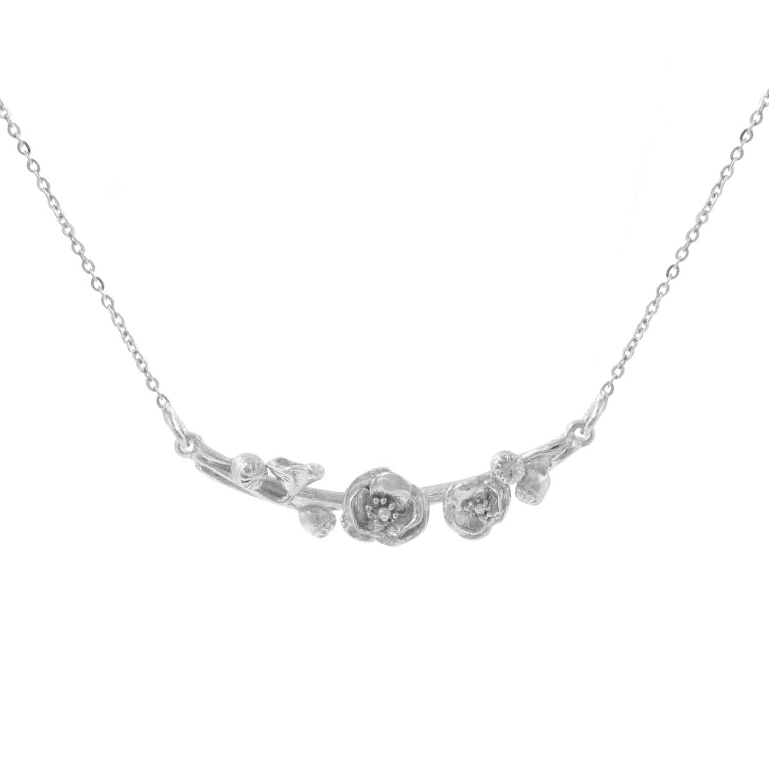 Poppy & Poppy Seedpod Necklace - Silver