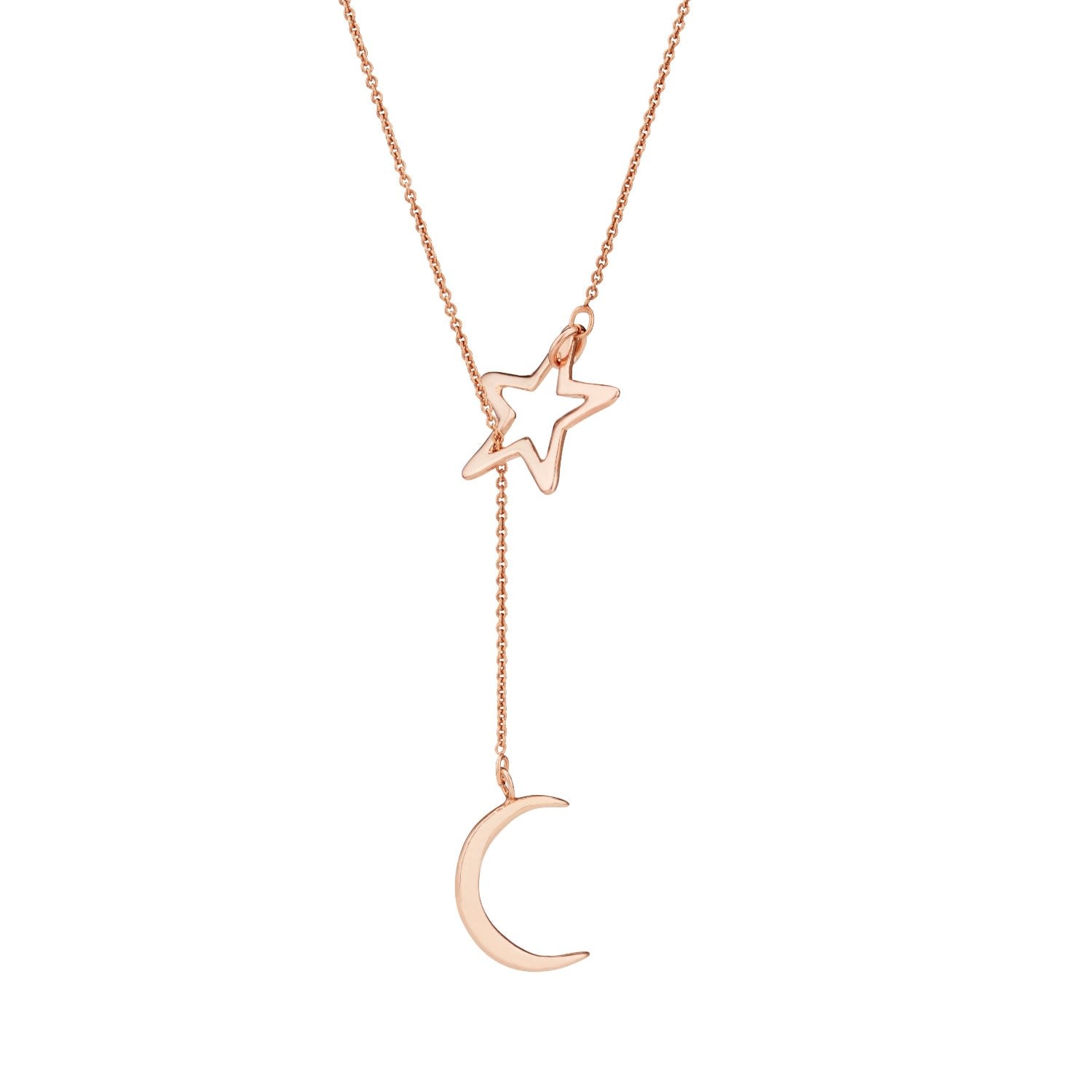 Rose Gold Plated Moon & Star Lariat Necklace