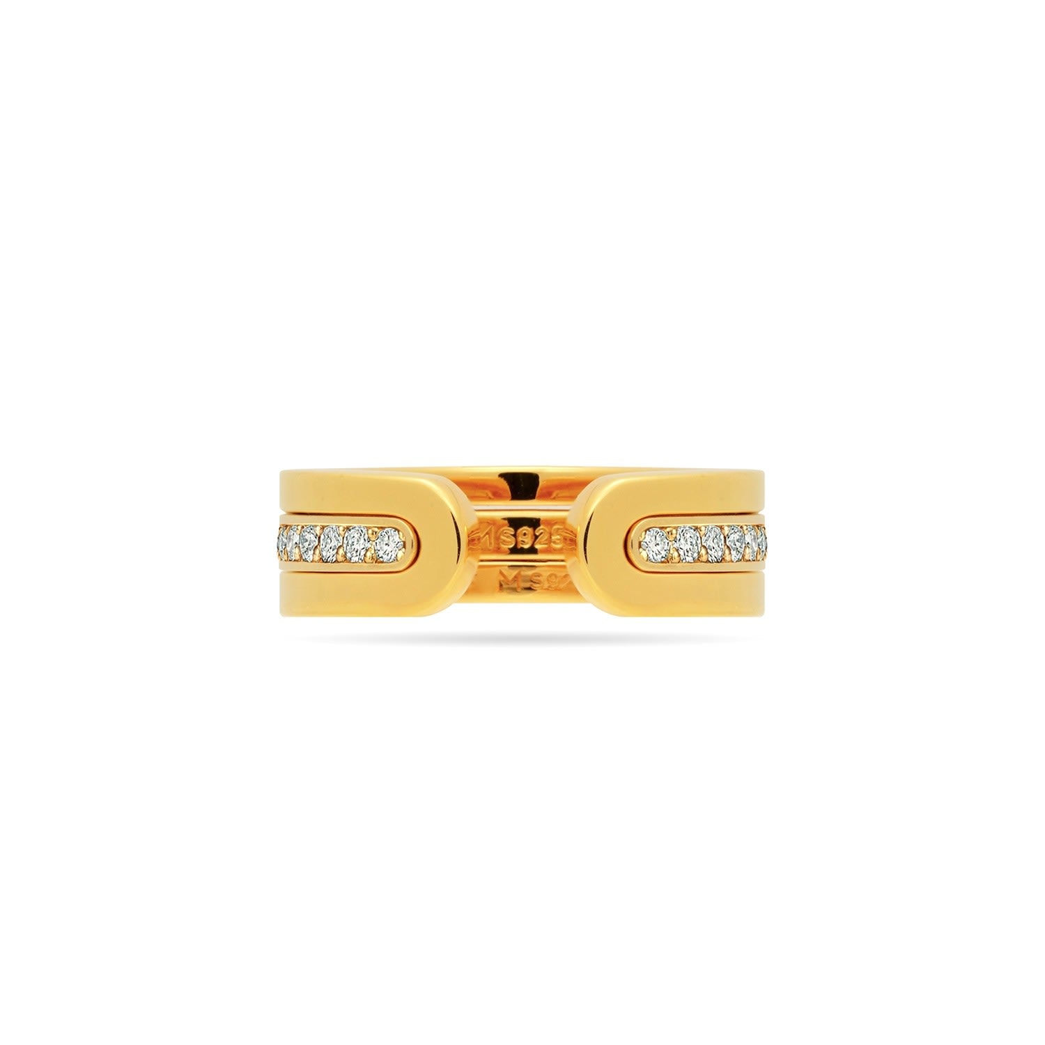 Modular Thin Band Ring Set With Pave Cz - Gold