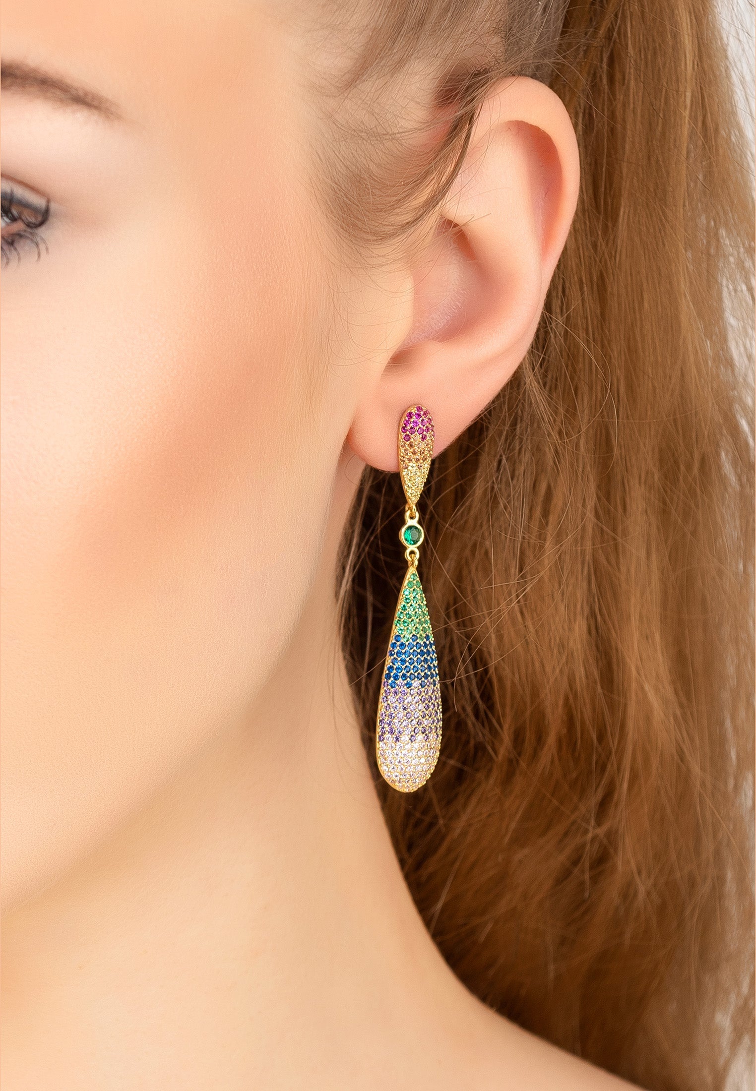 Latelita Coco`s Long Drop Earrings Rainbow Gold