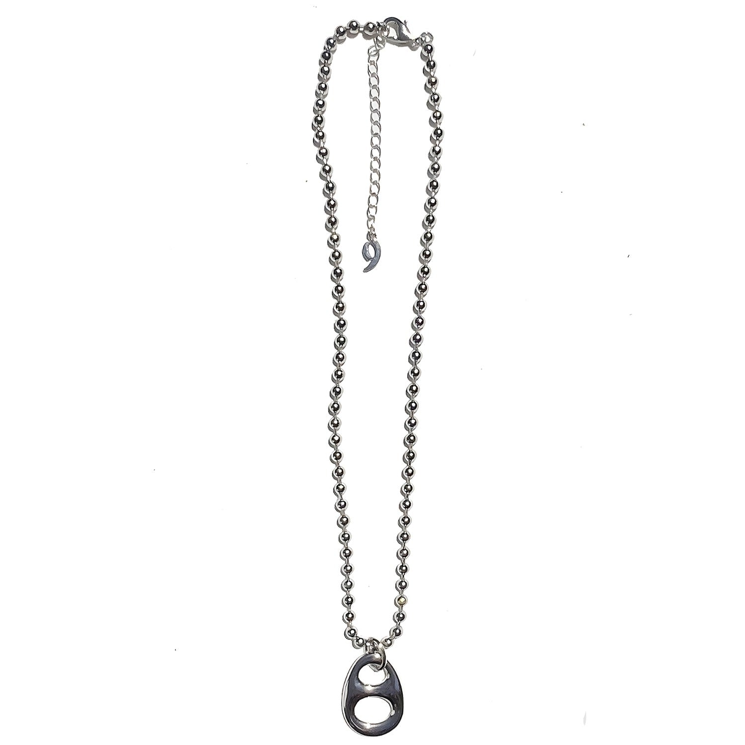 Puffed Silver Soda Can Tab Pendant Necklace With 20" Ball Chain