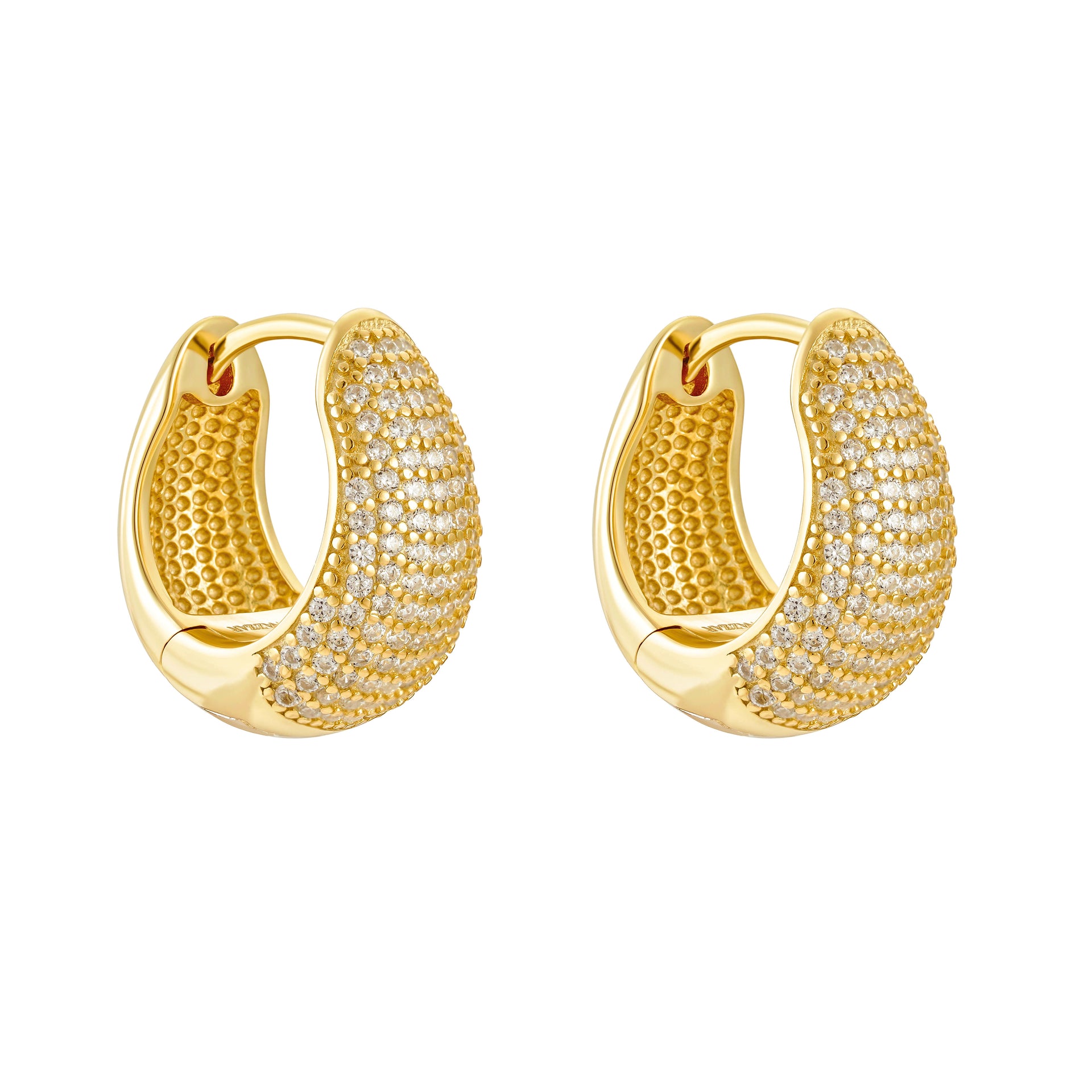 Puffy Pave Gold Dome Hoop Earrings