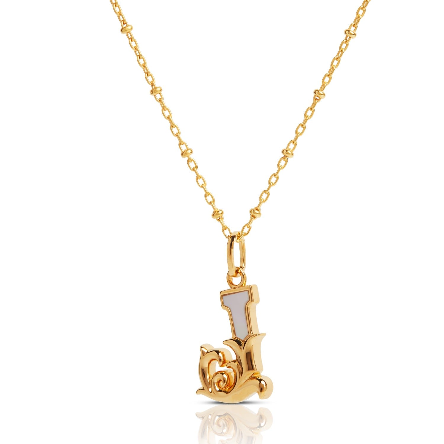Gold Plated J Initial Necklace With Mother Of Pearl