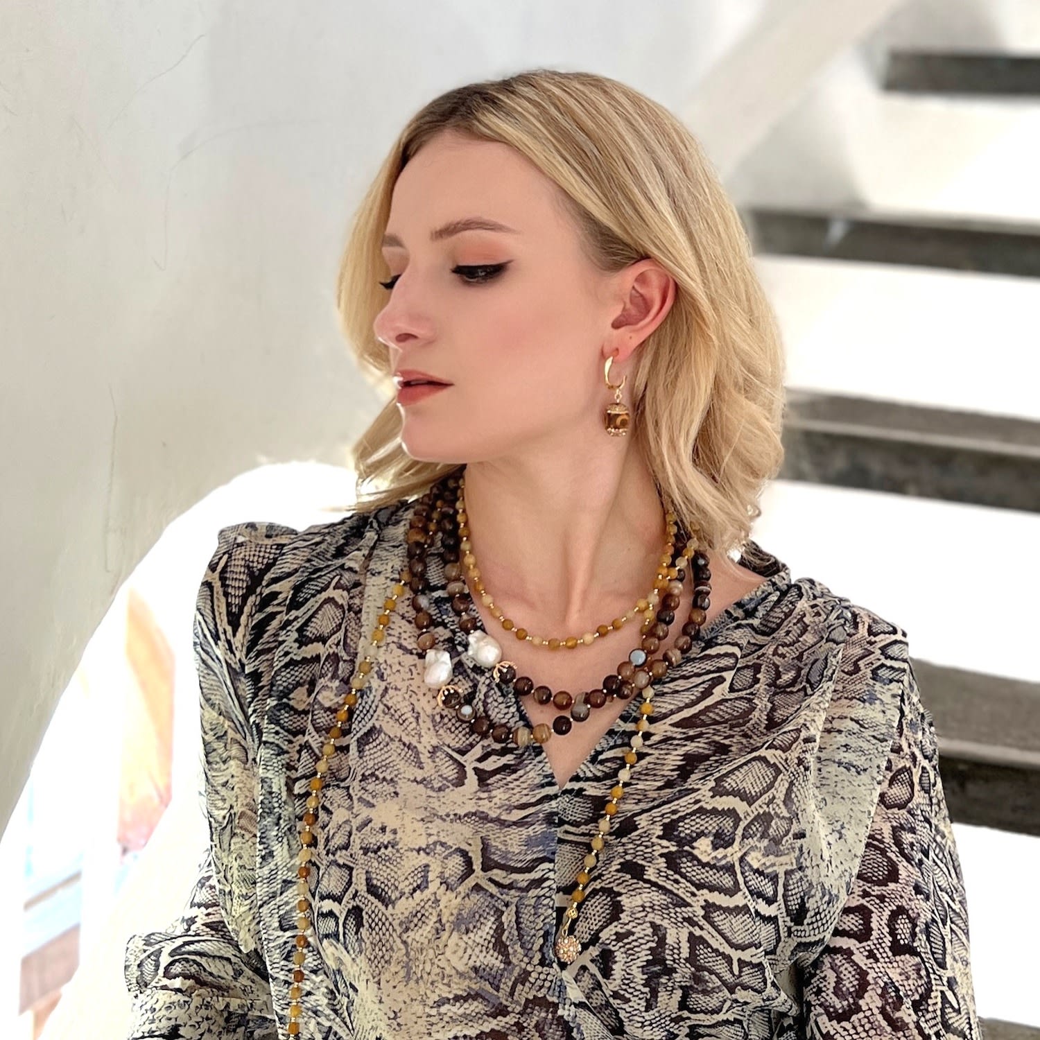 Tibetan Dzi Bead With Rhinestones Hook Earrings