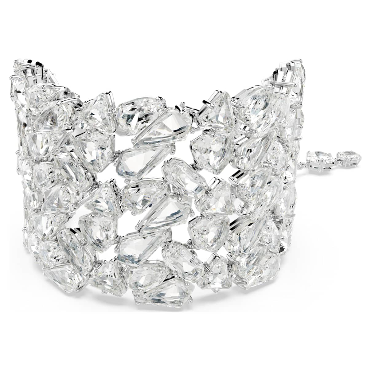 MESMERA WIDE BRACELET MIXED CUTS WHITE RHODIUM PLATED