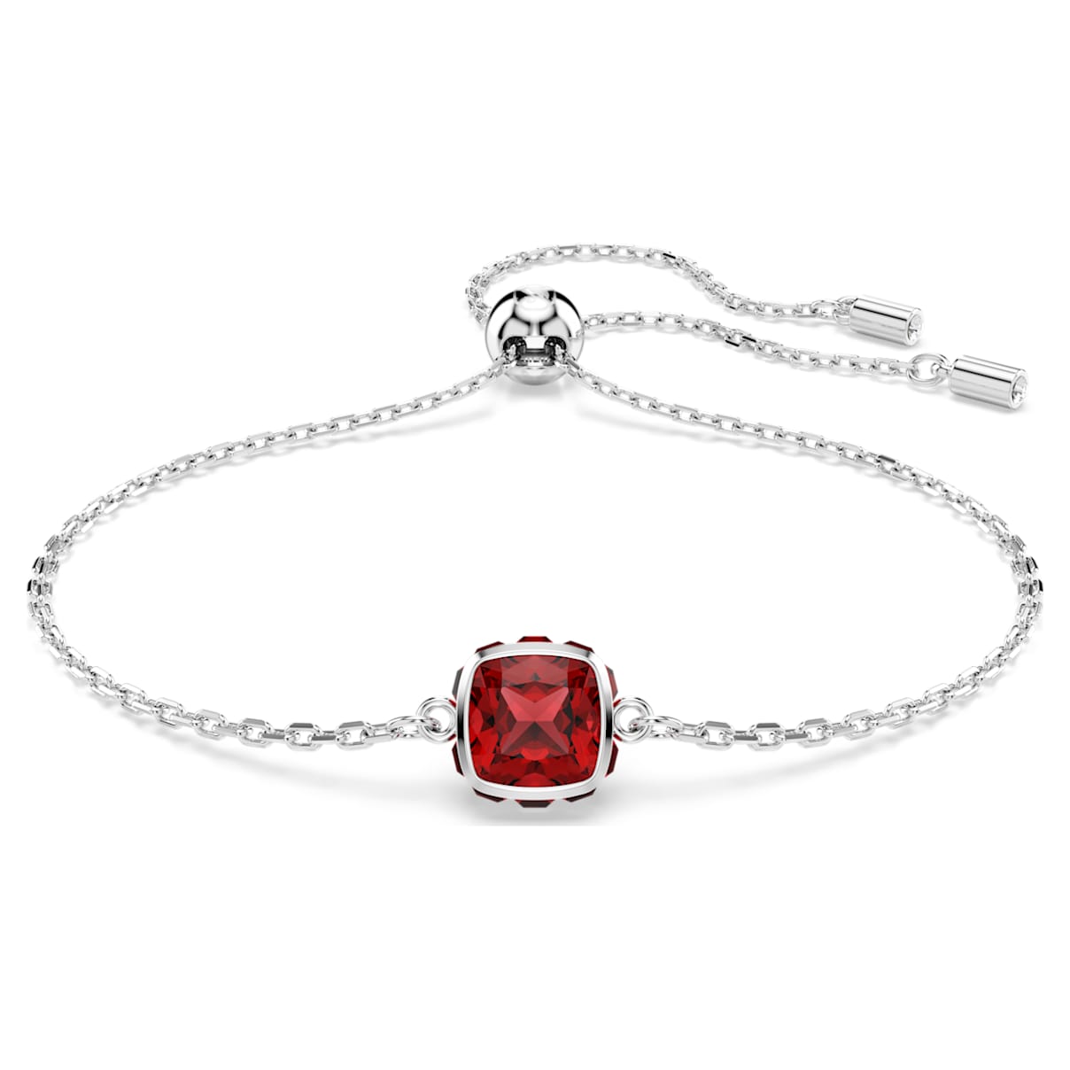 BIRTHSTONE BRACELET SQUARE CUT JANUARY RED RHODIUM PLATED