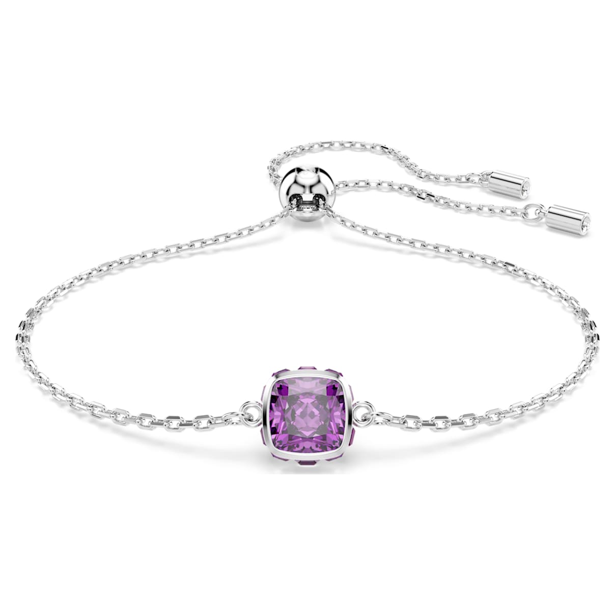 BIRTHSTONE BRACELET SQUARE CUT FEBRUARY PURPLE RHODIUM PLATED