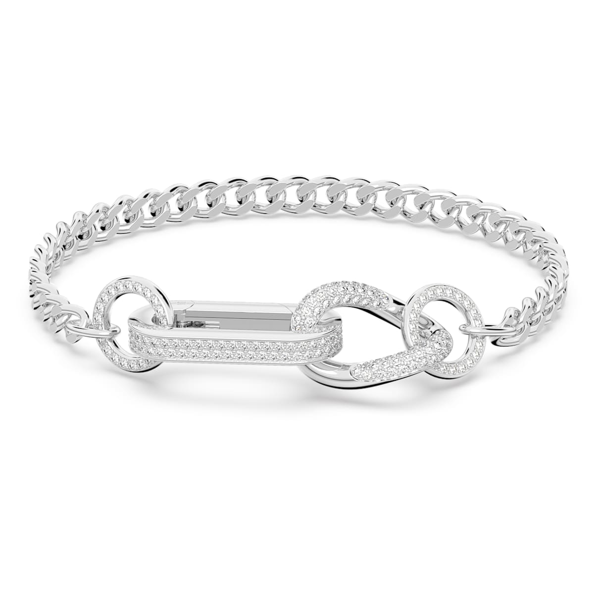 DEXTERA BRACELET PAVE MIXED LINKS WHITE RHODIUM PLATED