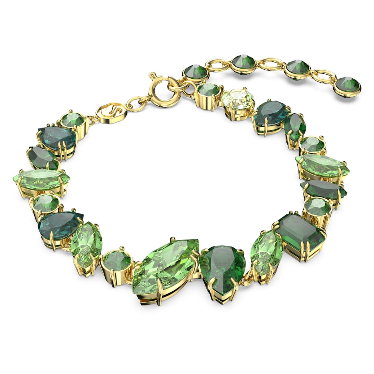 GEMA BRACELET MIXED CUTS GREEN GOLD TONE PLATED