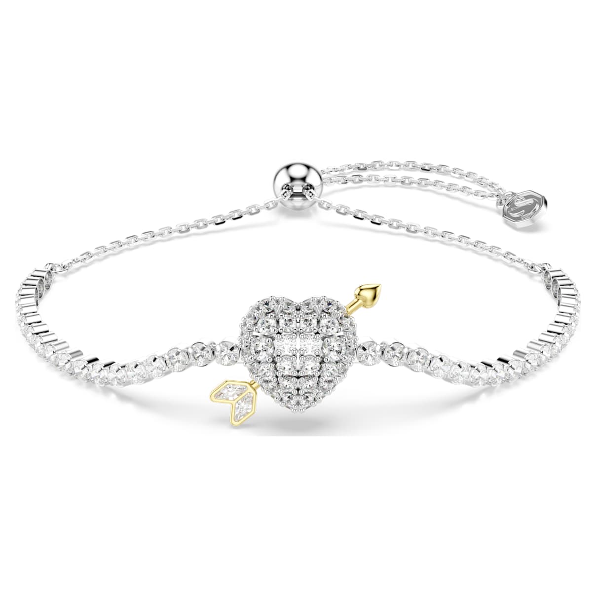 IDYLLIA BRACELET MIXED CUTS HEART WITH ARROW WHITE RHODIUM PLATED