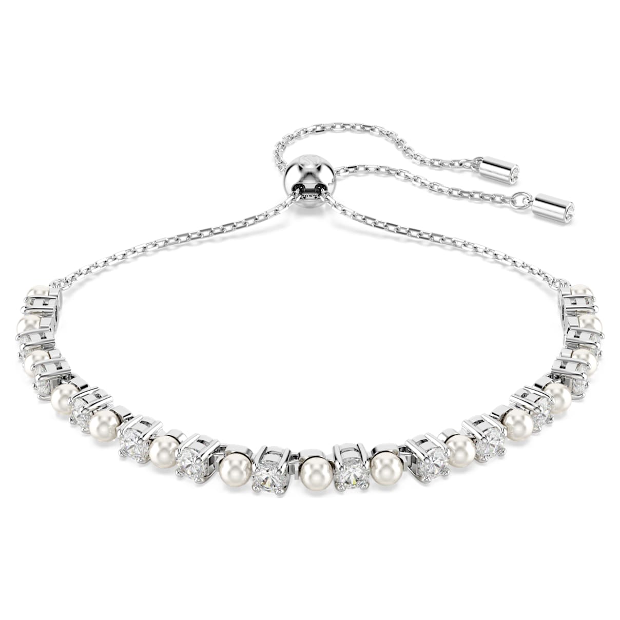 MATRIX BRACELET CRYSTAL PEARL ROUND CUT WHITE RHODIUM PLATED