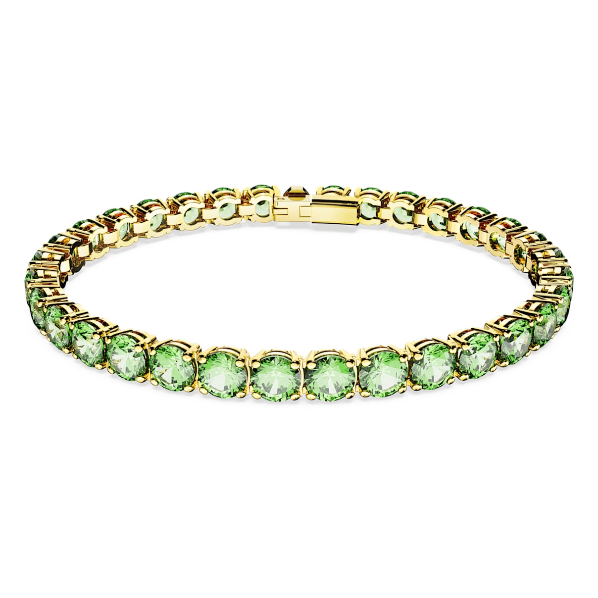MATRIX TENNIS BRACELET ROUND CUT GREEN GOLD TONE PLATED