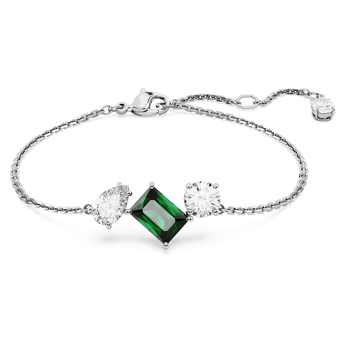 MESMERA BRACELET MIXED CUTS GREEN RHODIUM PLATED