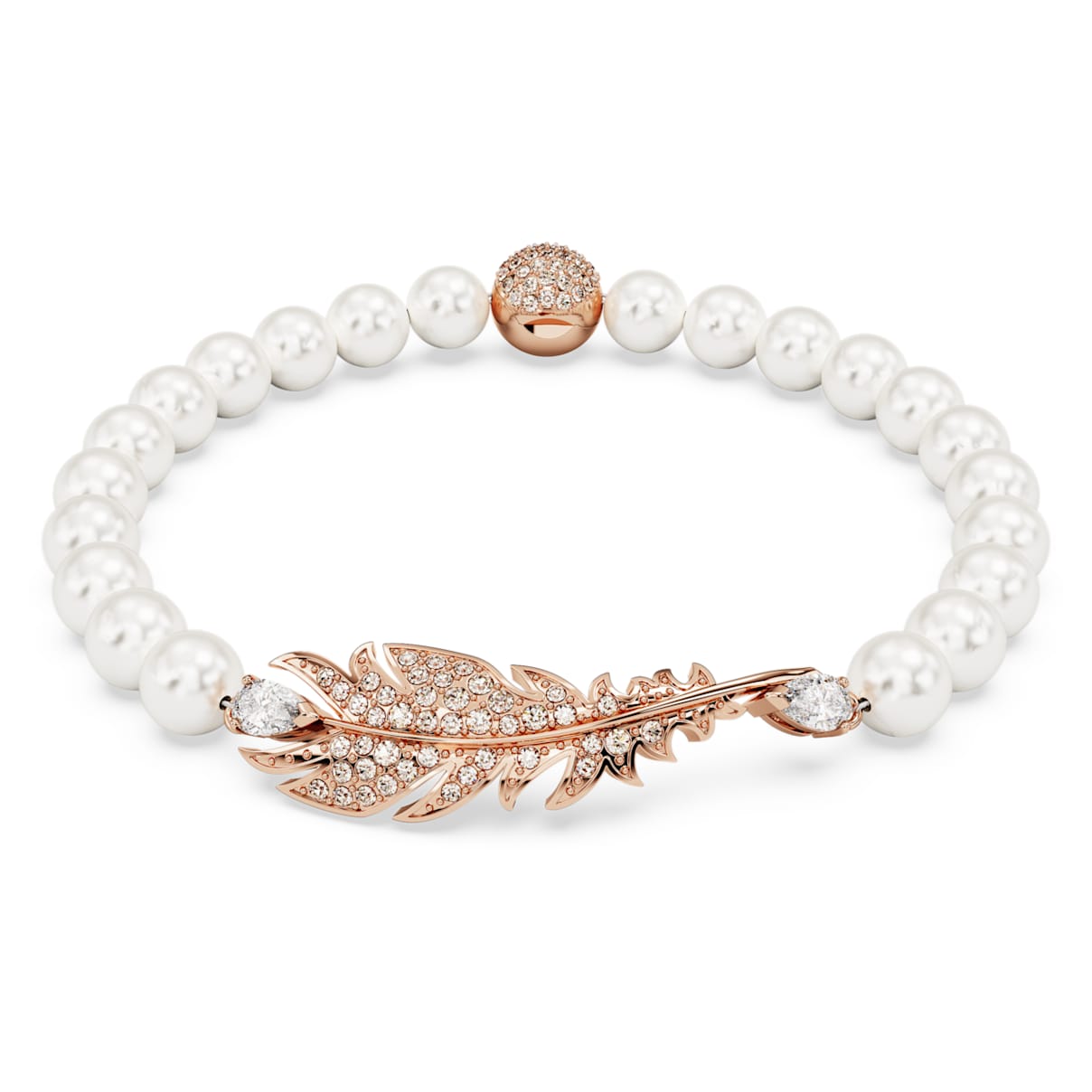 NICE BRACELET MAGNETIC CLOSURE FEATHER WHITE ROSE GOLD TONE PLATED