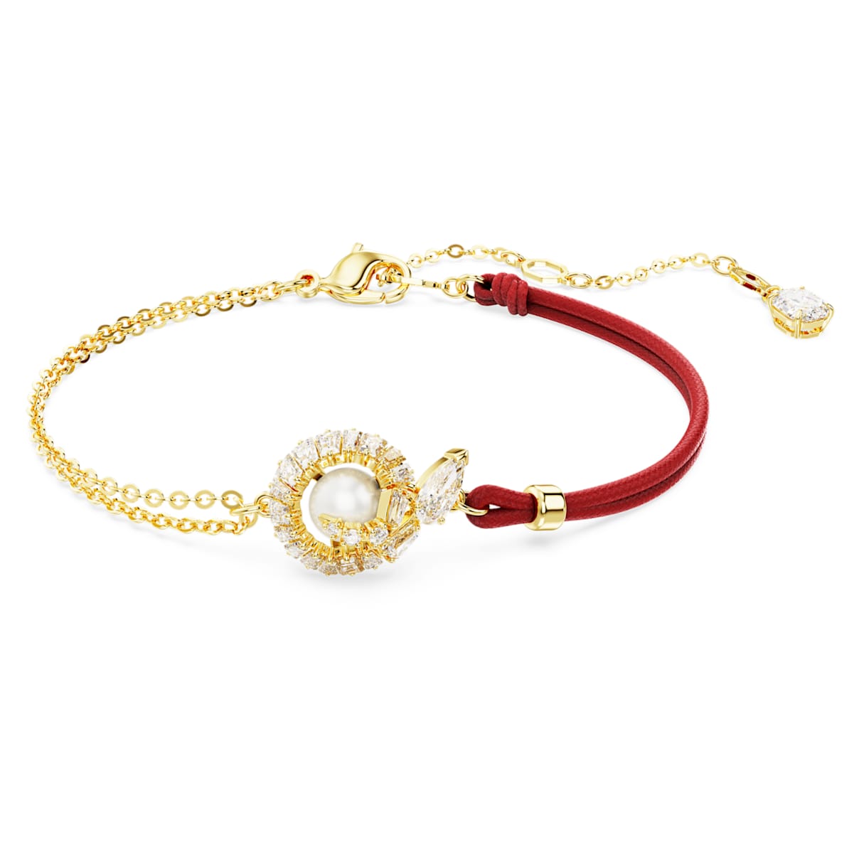 SNAKE BRACELET CRYSTAL PEARL MIXED CUTS YEAR OF THE SNAKE RED GOLD TONE PLATED