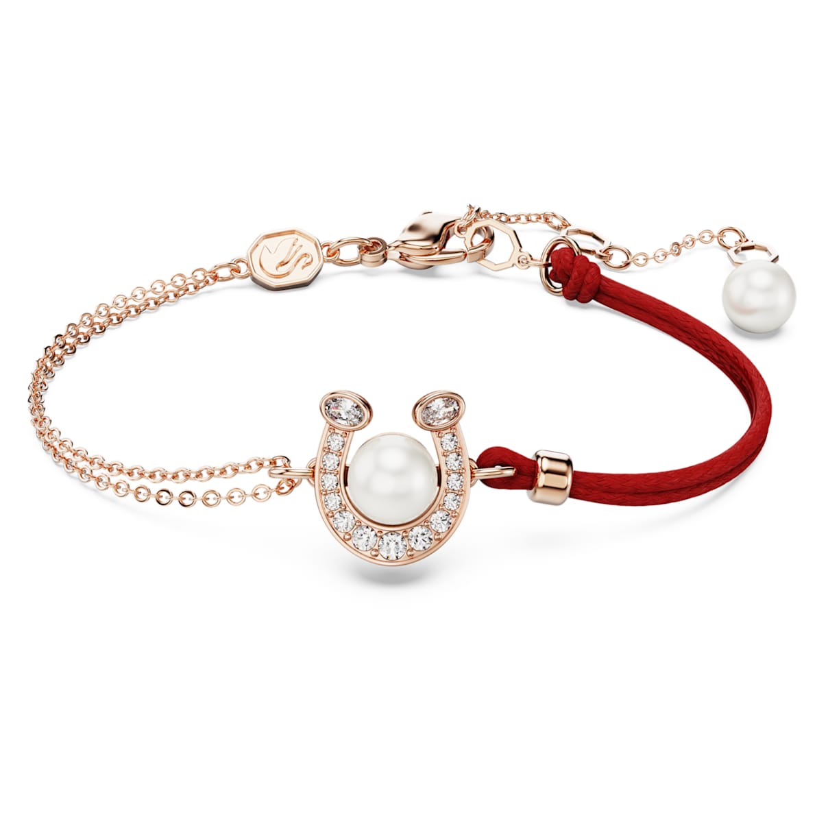 SYMBOLICA BRACELET CRYSTAL PEARL PAVE HORSE SHOE WHITE ROSE GOLD TONE PLATED