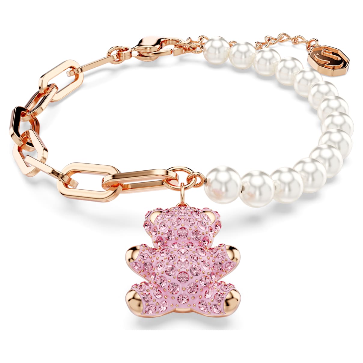 TEDDY BRACELET CRYSTAL PEARL BEAR PINK ROSE GOLD TONE PLATED
