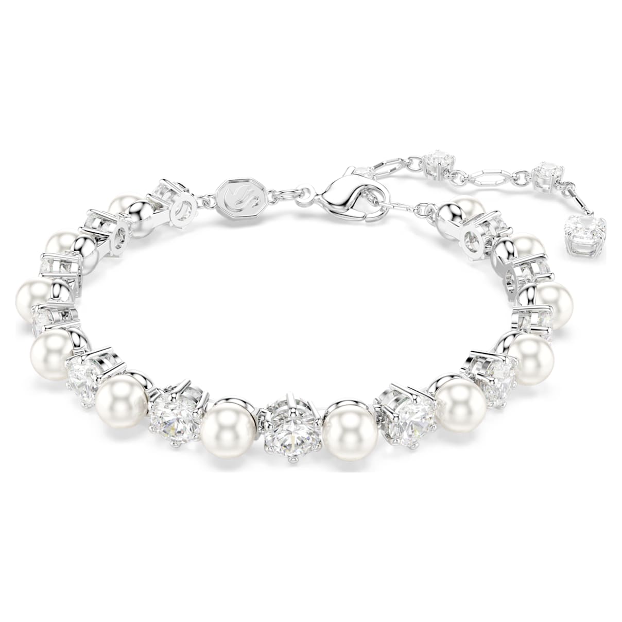 MATRIX TENNIS BRACELET CRYSTAL PEARL ROUND CUT WHITE RHODIUM PLATED