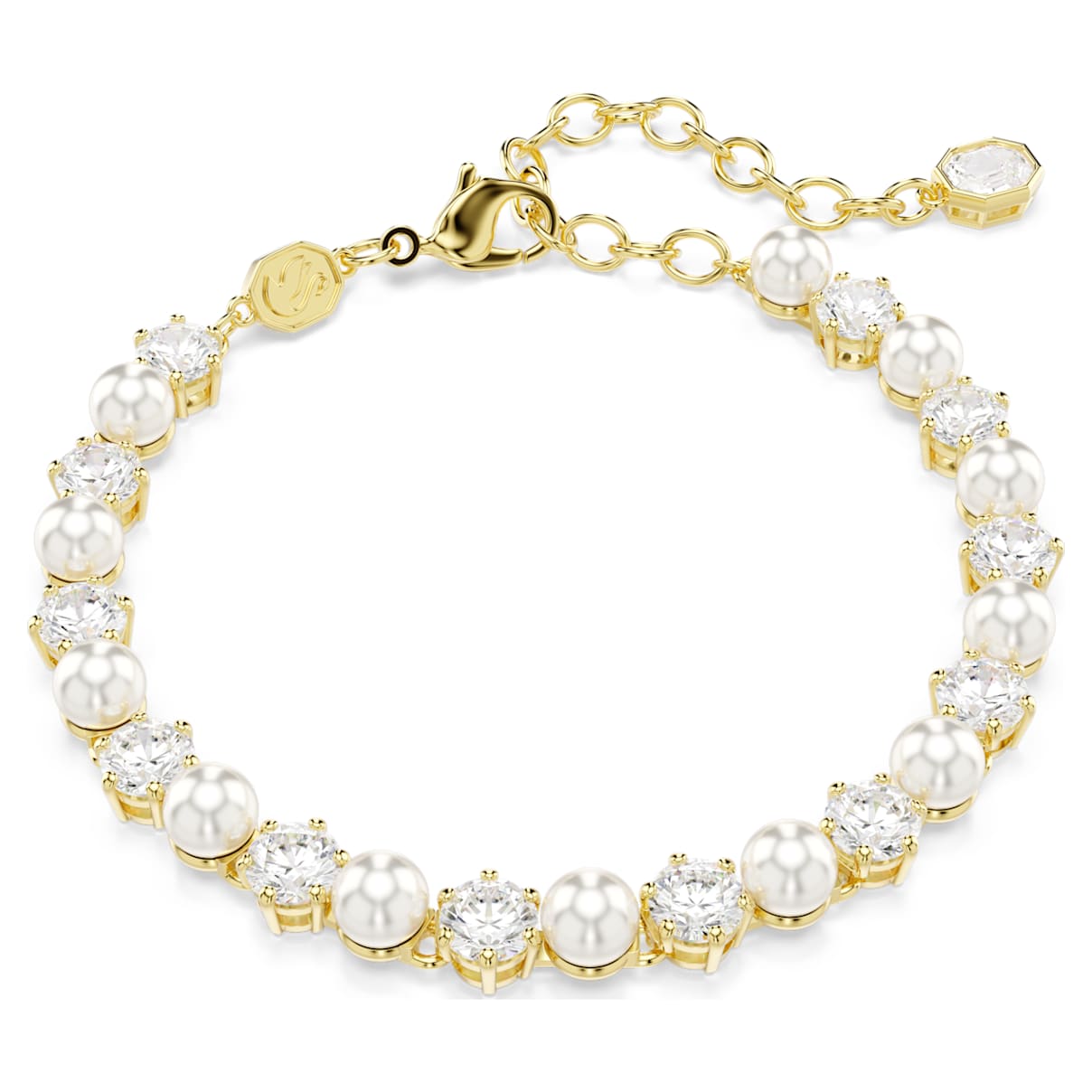 MATRIX TENNIS BRACELET CRYSTAL PEARL ROUND CUT WHITE GOLD TONE PLATED