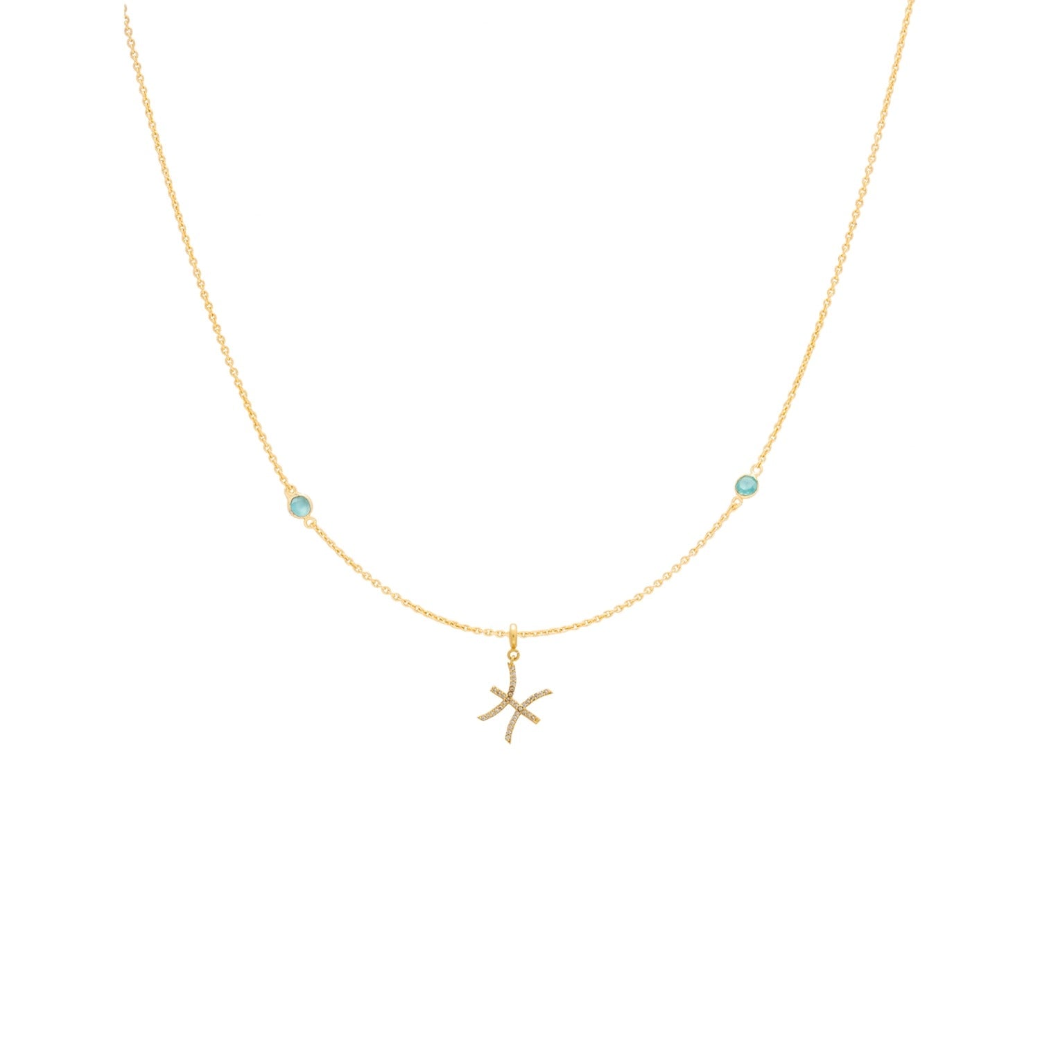 Zodiac Horoscope Sign Pisces Symbol Necklace Gold