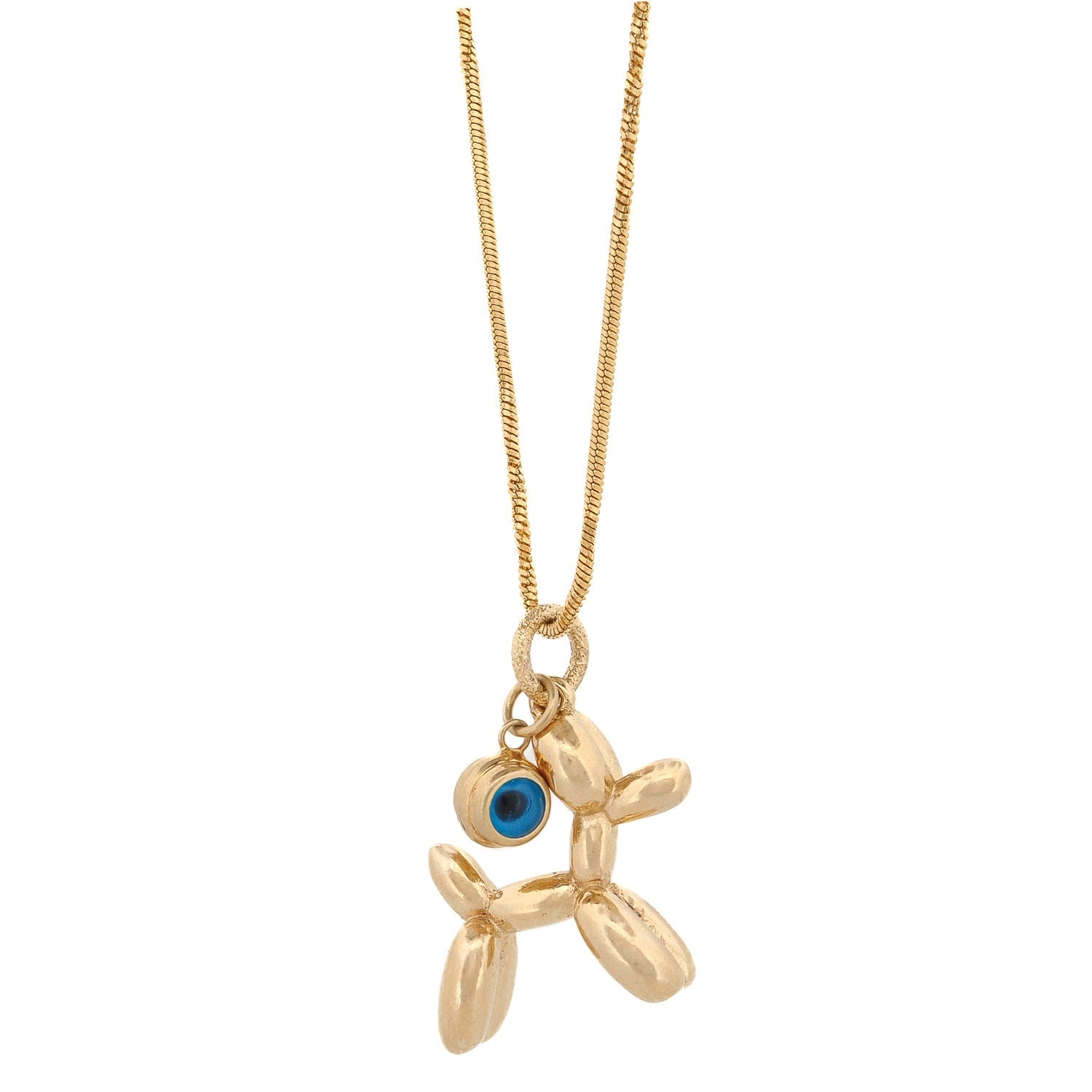 Puppy Luck Balloon Dog & Evil Eye Gold Necklace - Gold
