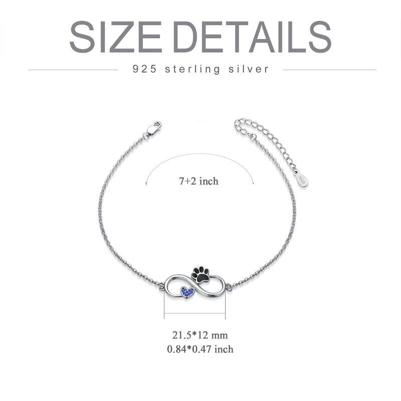 Sterling Silver Cubic Zirconia Paw & Heart & Infinity Symbol Charm Bracelet