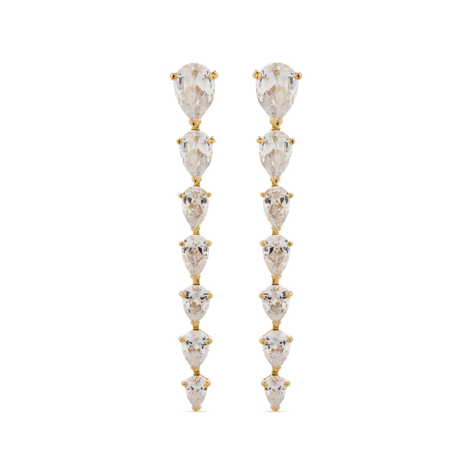 Pure Cascade Earrings With Man Made Cz Diamond Stimulant In 18K Gold Vermeil