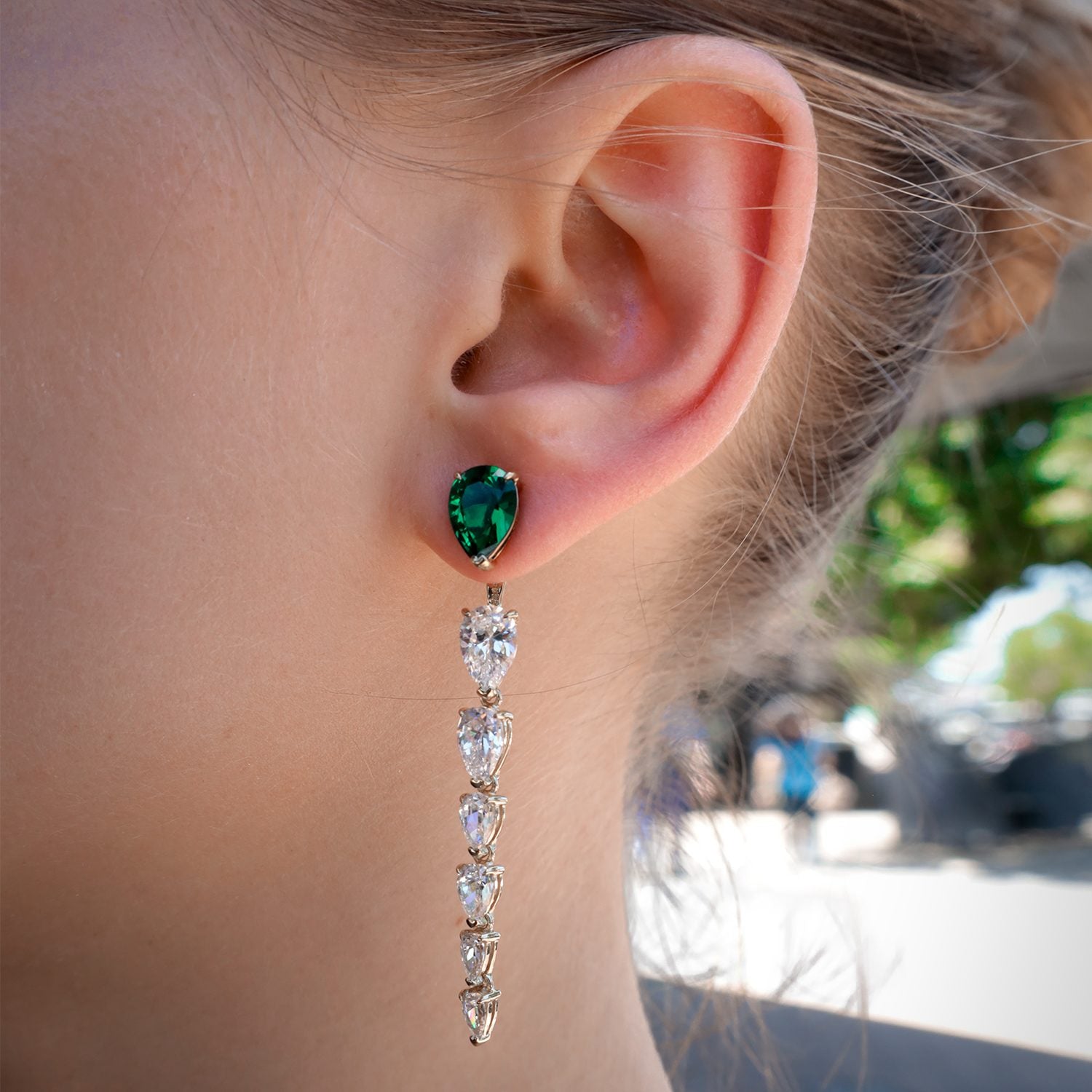 Pure Cascade Earrings With Man Made Cz Diamond Stimulant In 18K Gold Vermeil