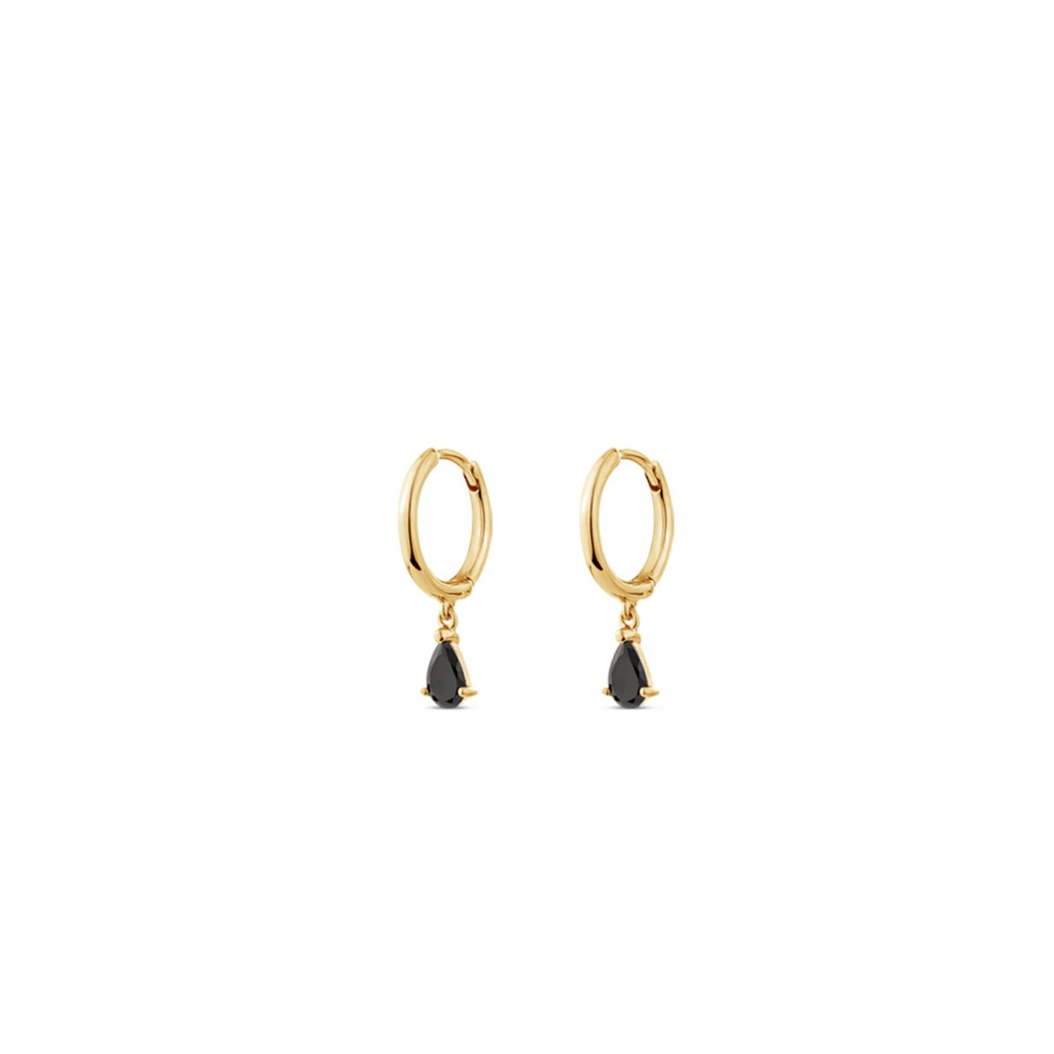 Pure Drop Alchemy Huggie Earrings With Man Made Black Cz Diamond Stimulant In Sterling Silver & 18K Gold Vermeil
