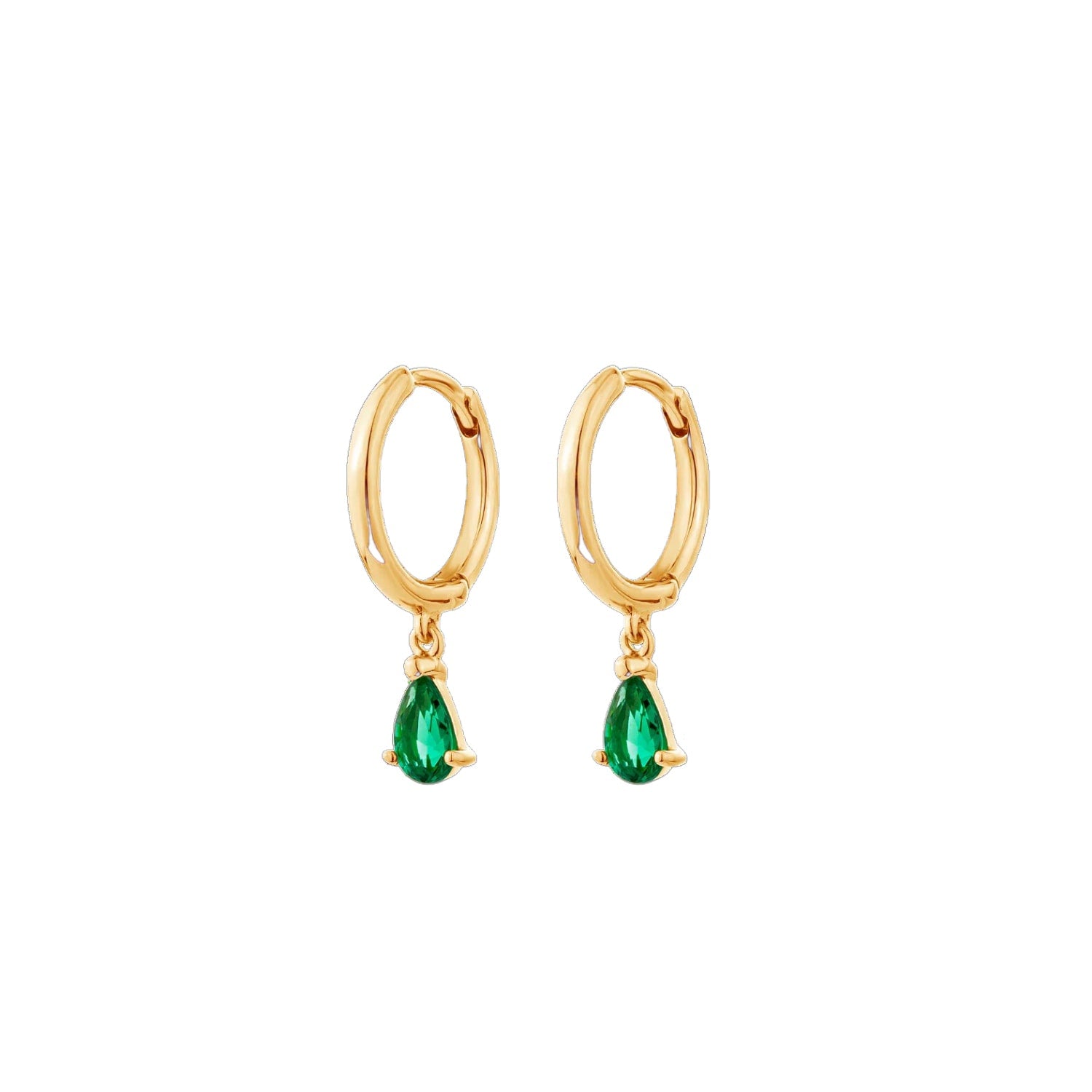 Pure Drop Alchemy Huggie Earrings With Man Made Emeralds In 18K Gold Vermeil