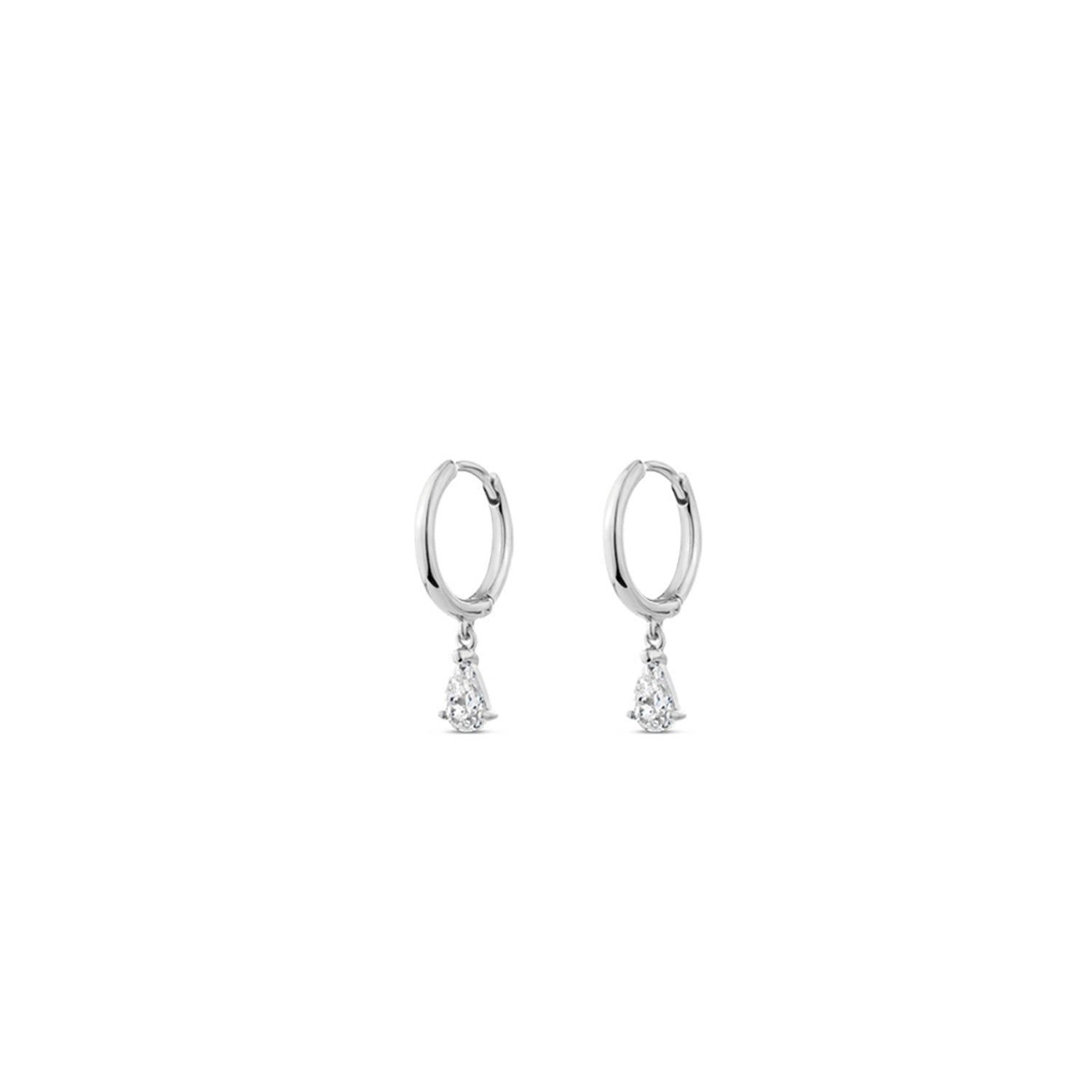 Pure Drop Alchemy Huggie Earrings With Man Made Cz Diamond Stimulant In Sterling Silver