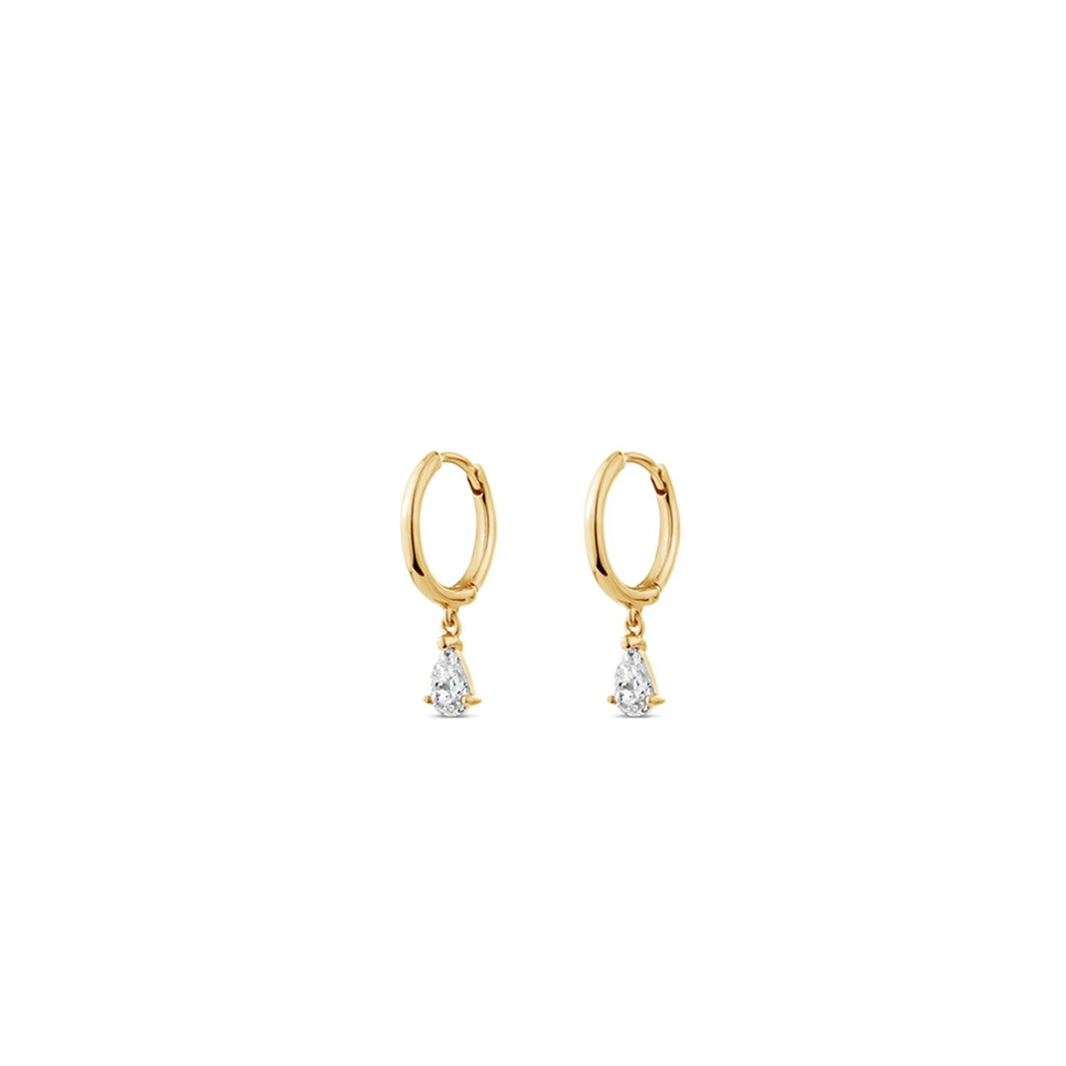 Pure Drop Alchemy Huggie Earrings With Man Made White Cz Diamond Stimulant In Sterling Silver & 18K Gold Vermeil
