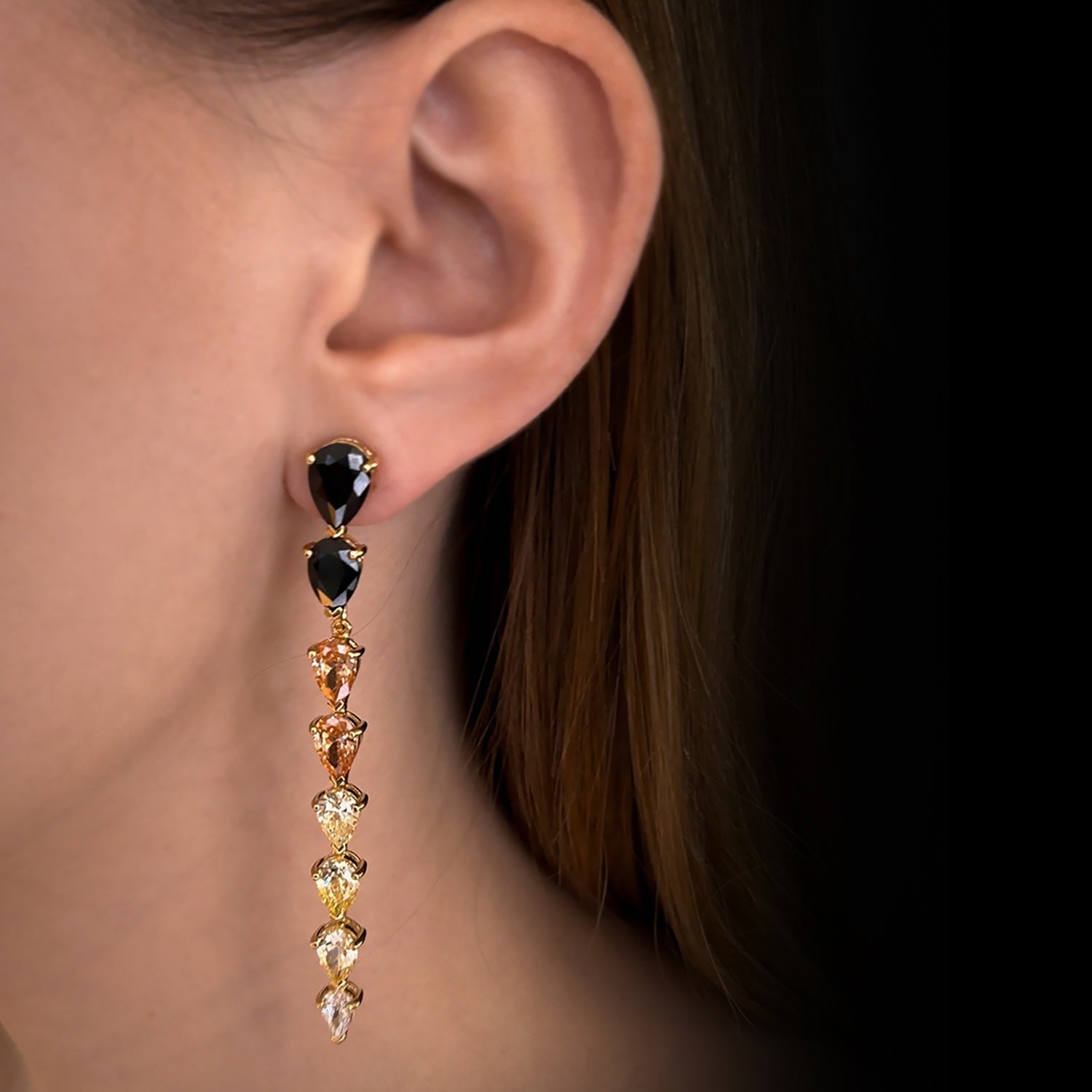 Pure Drop Earrings With Man Made Mix Cz Diamond Stimulant In Sterling Silver & 18K Gold Vermeil