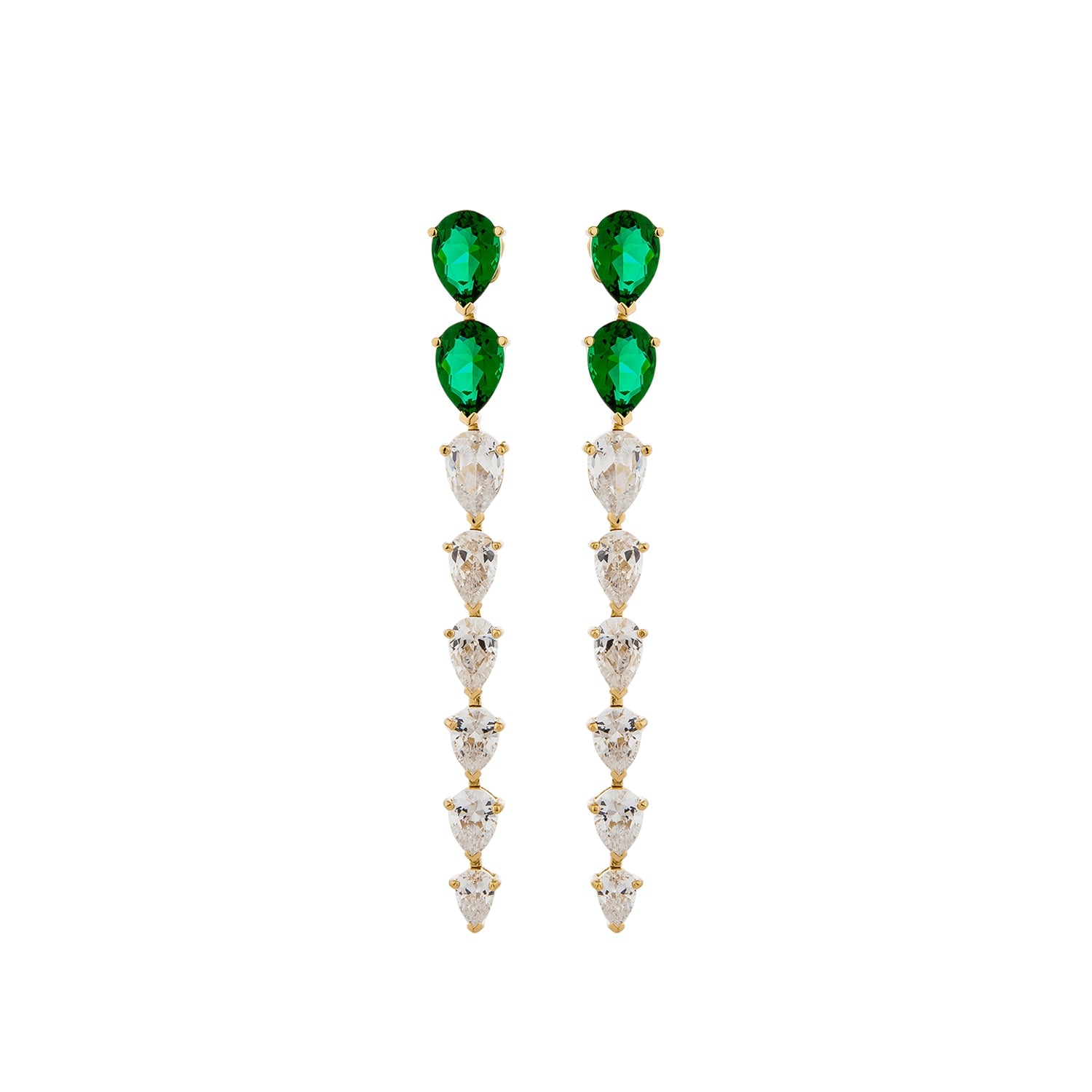 Pure Drop Earrings With Man Made Emerald & Cz Diamond Stimulant In Sterling Silver & 18K Gold Vermeil