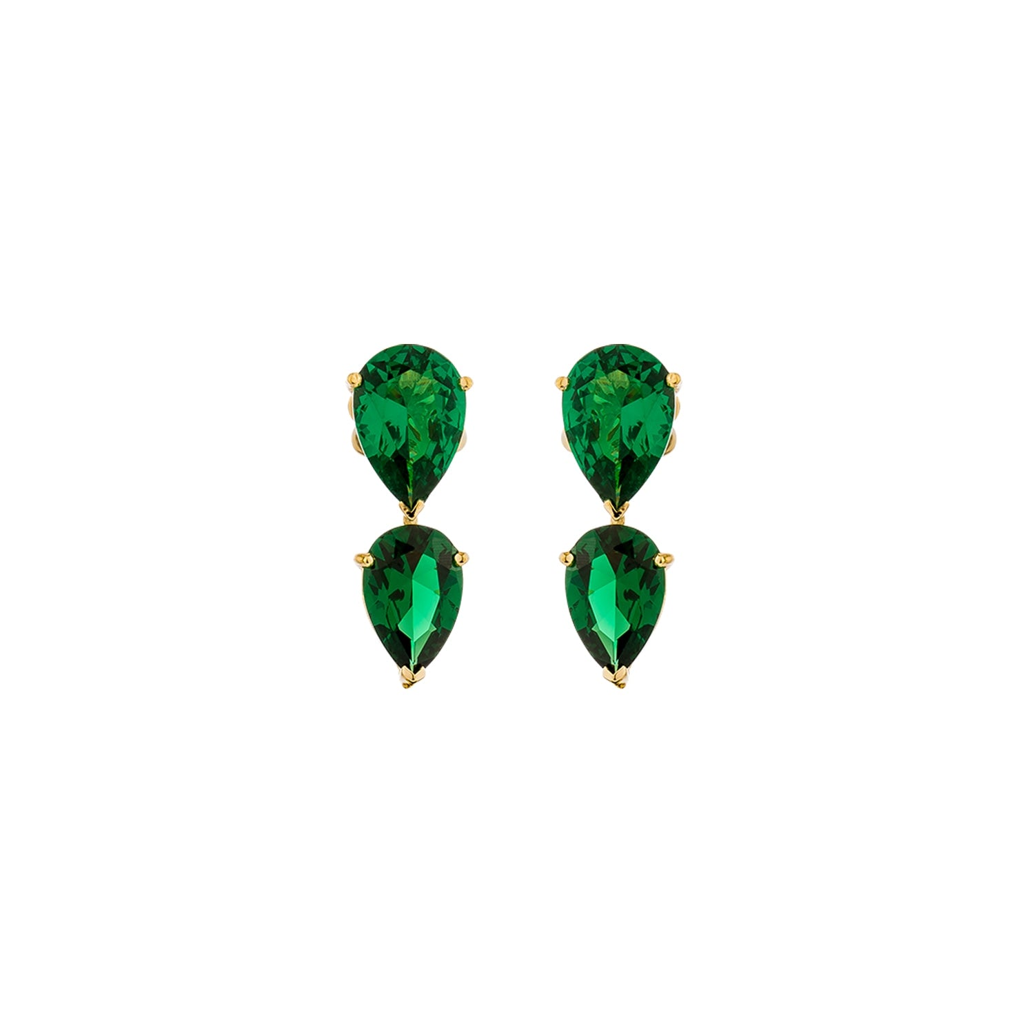 Pure Drop Earrings With Man Made Emerald & Cz Diamond Stimulant In Sterling Silver & 18K Gold Vermeil