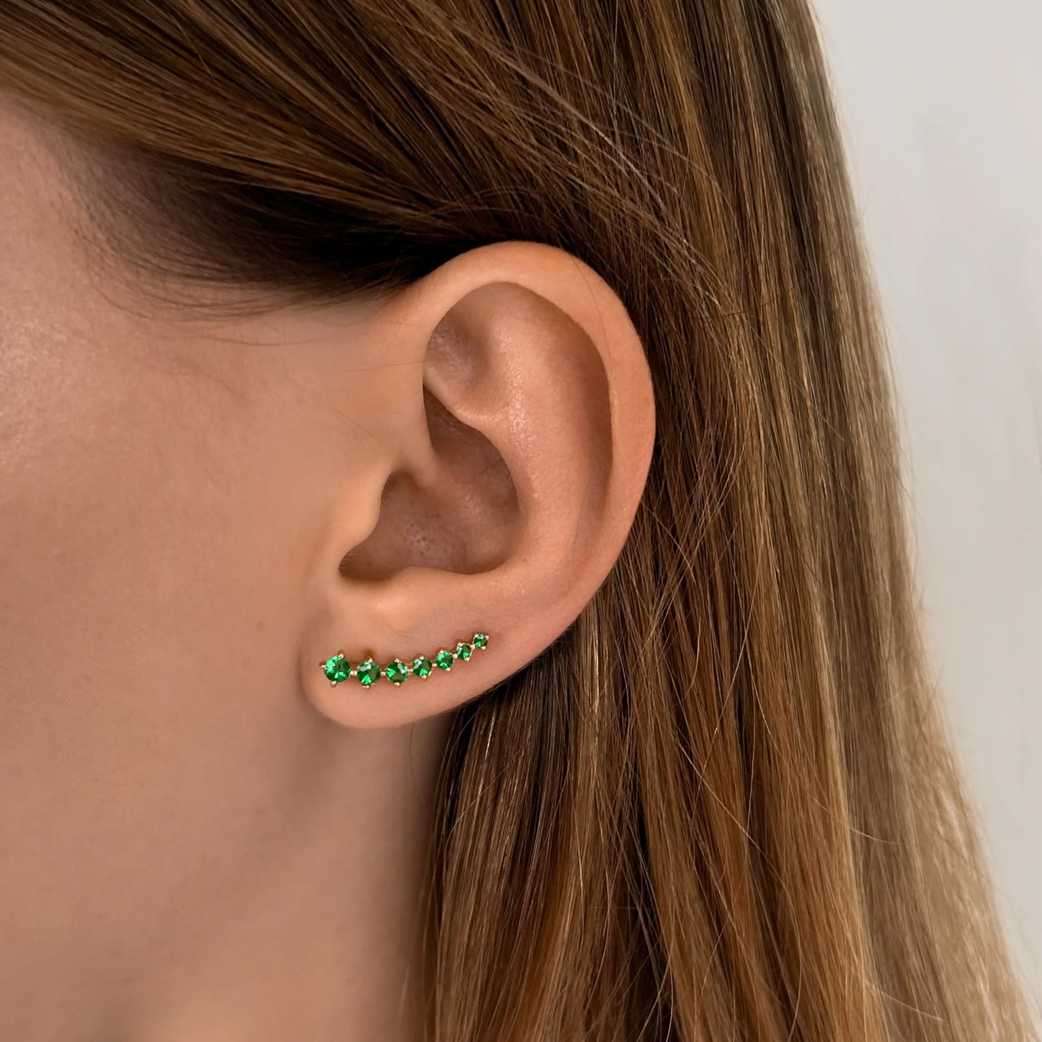 Complete Ear Climber With Man Made Emeralds In 18K Gold Vermeil