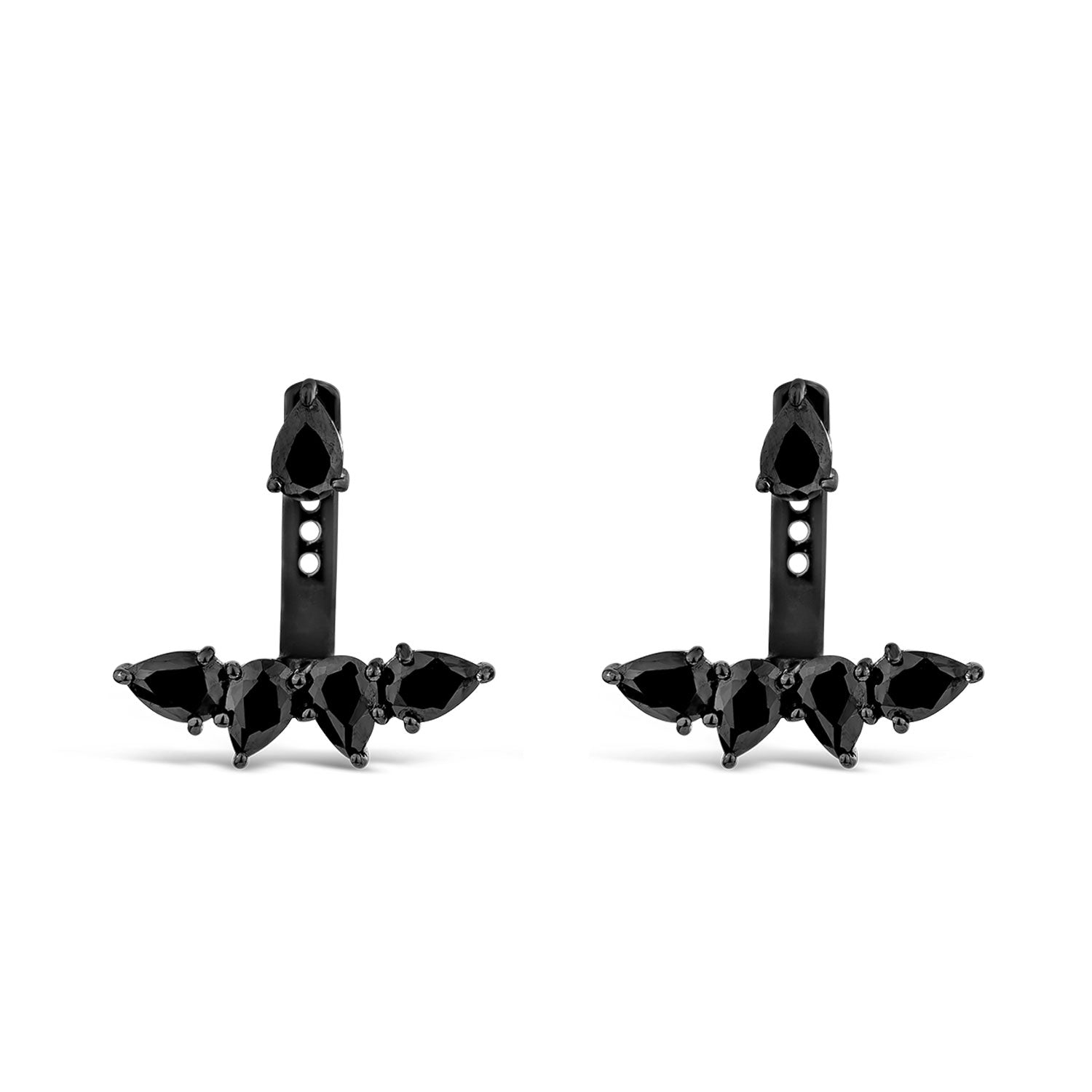 Pure Ear Jacket With Man Made Black Cz Diamond Stimulant In Sterling Silver &Black Rhodium