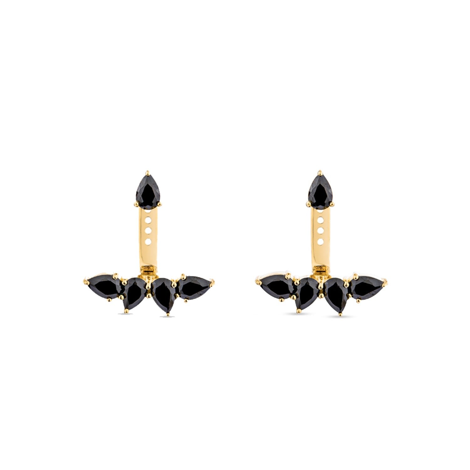 Pure Ear Jacket With Man Made Black Cz Diamond Stimulant In Sterling Silver & 18K Gold