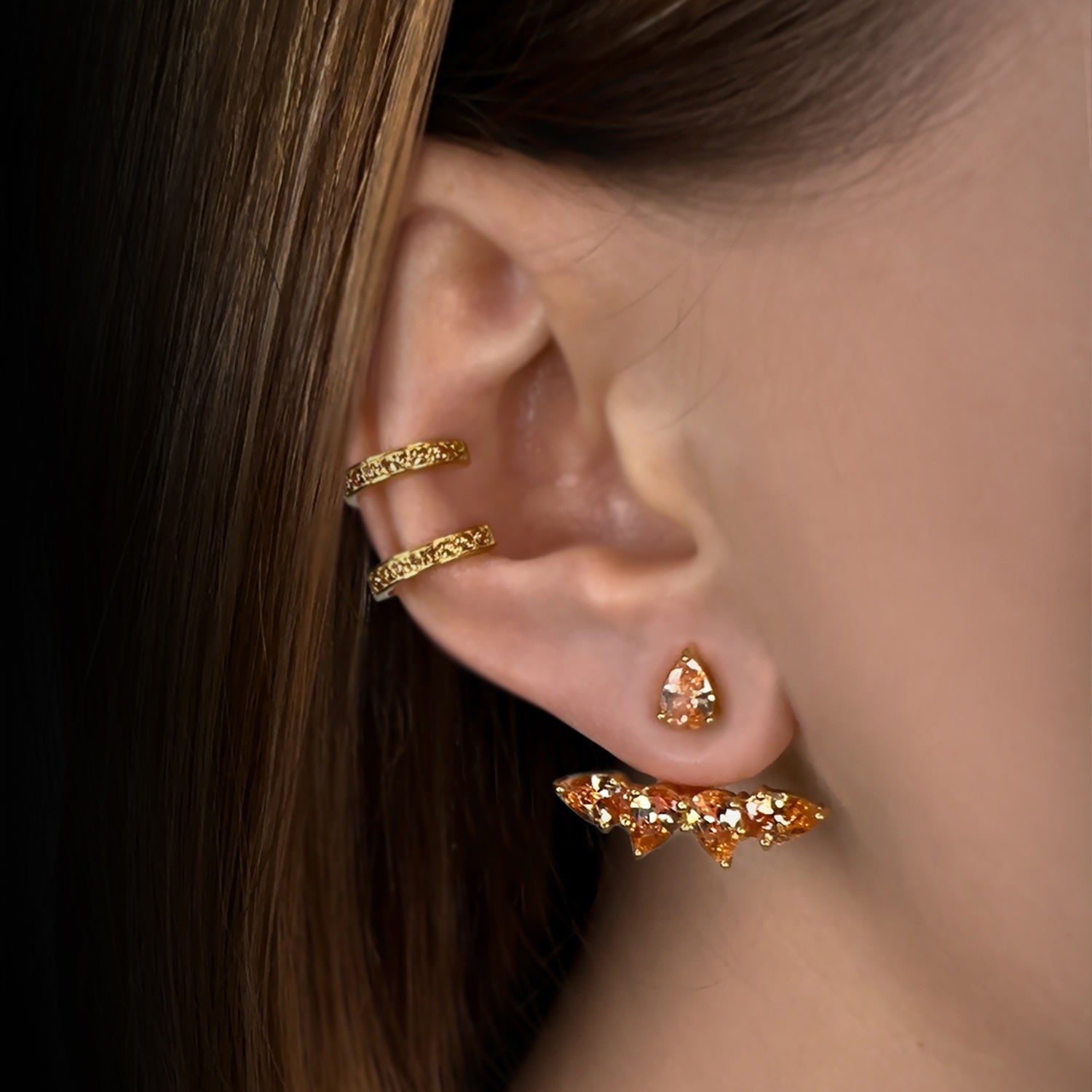 Pure Ear Jacket With Man Made Cz Diamond Stimulant In Sterling Silver & 18K Gold Vermeil