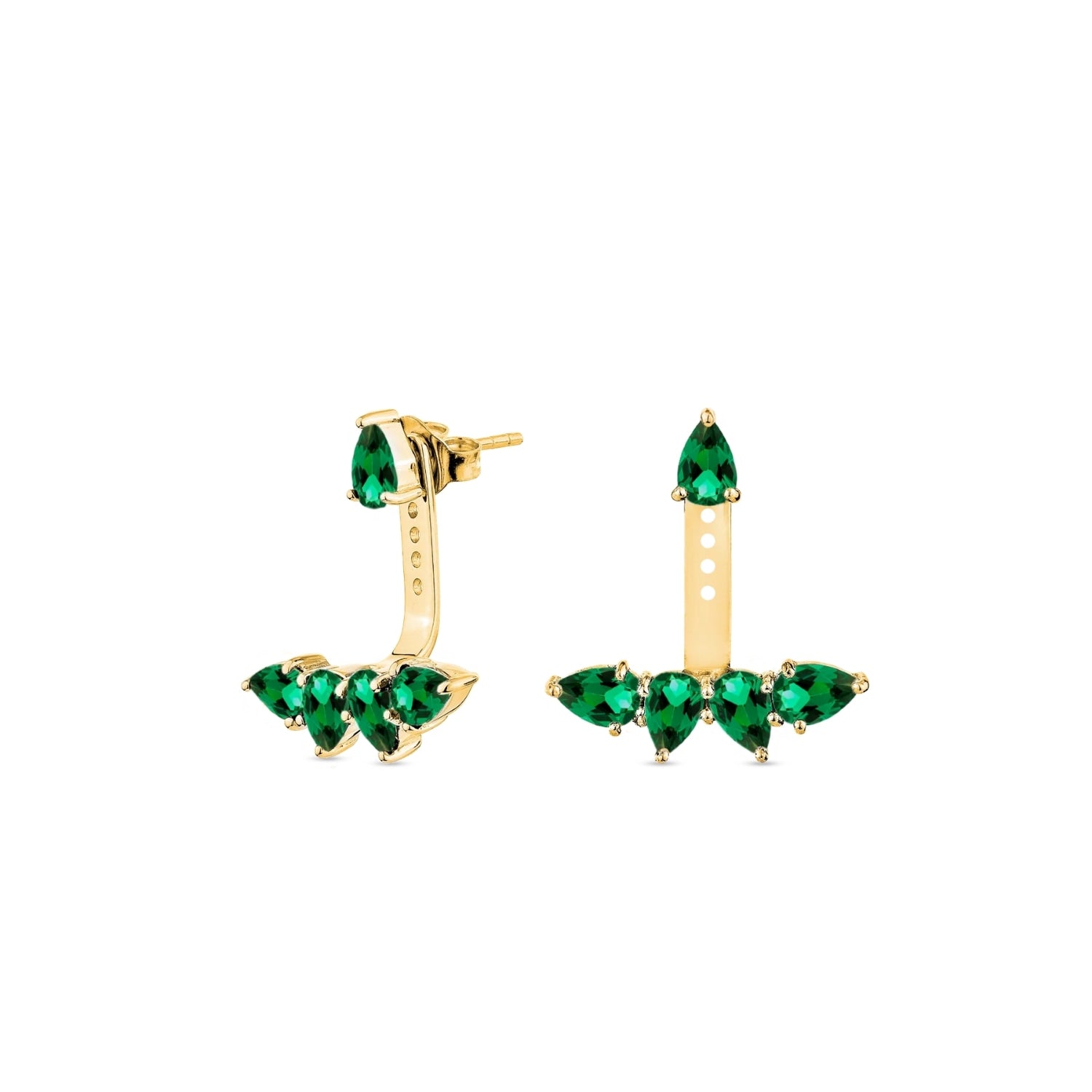 Pure Ear Jacket With Man Made Emeralds In 18K Gold