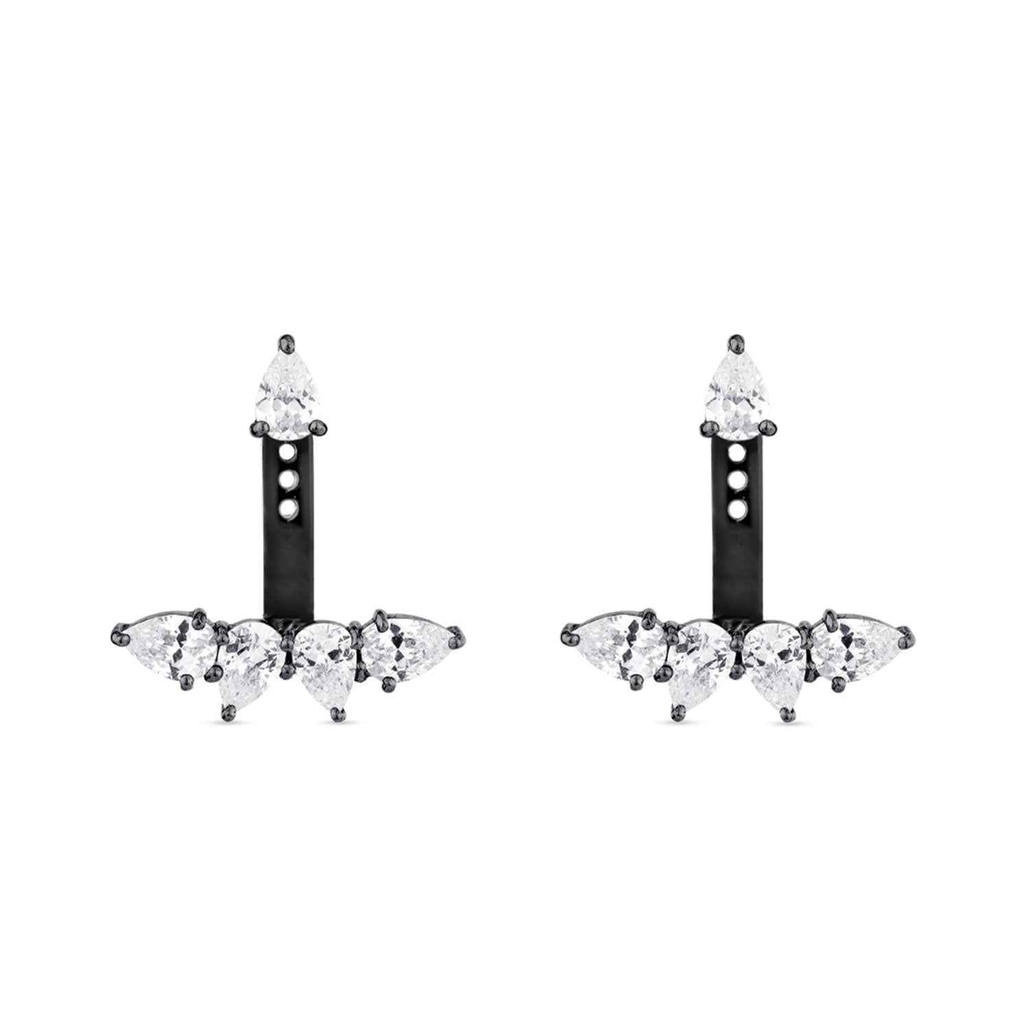 Pure Ear Jacket With Man Made Cz Diamond Stimulant In Sterling Silver & Black Rhodium